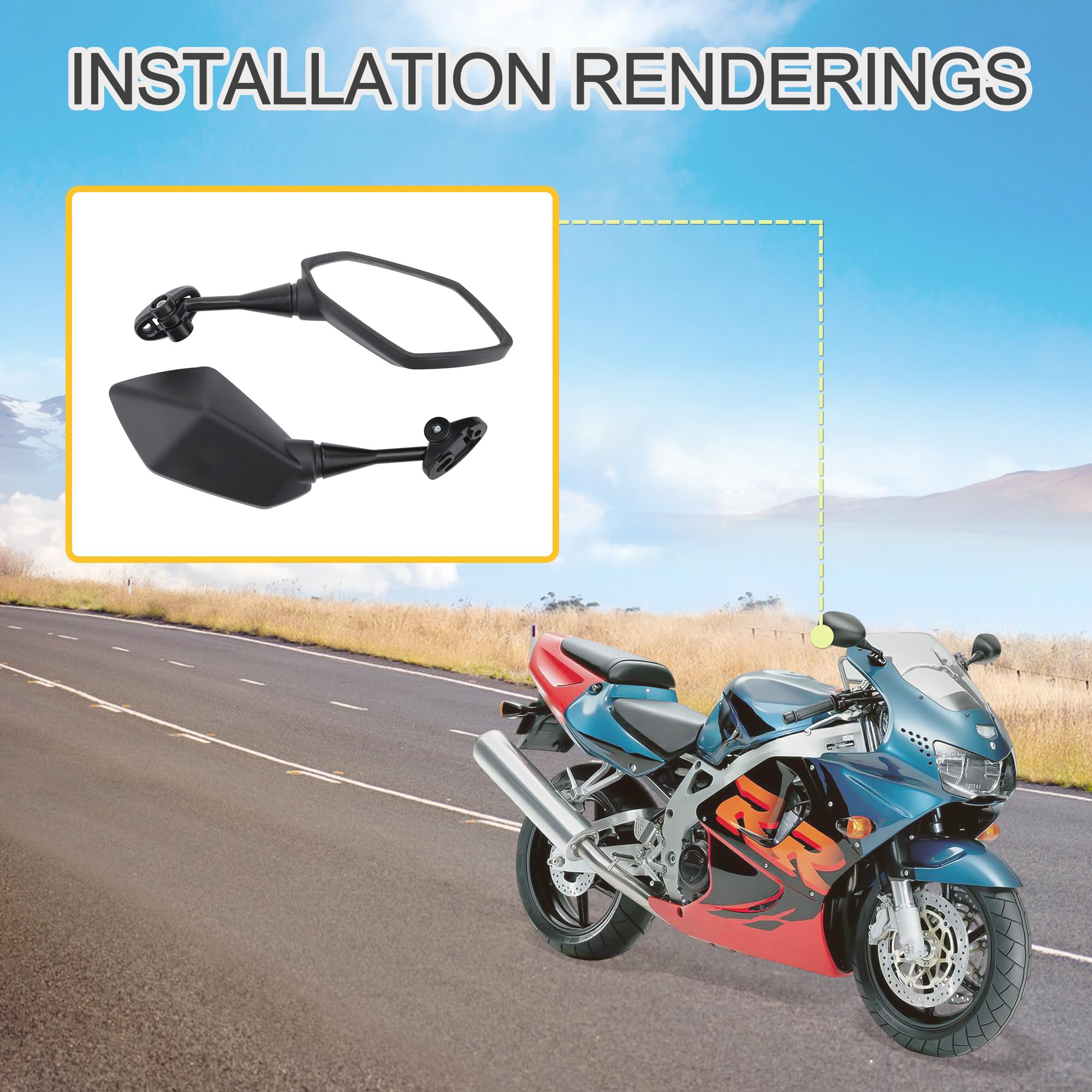 GOOFIT poligono Nero Moto Retrovisore Laterale Rotazione di l'adattatore a Vite Clip di Fissaggio Sostituzione per Kwasaki CBR CBR900 919 929 1000 UTV Ciclomotore ATV Scooter Quad Pit Dirtbike