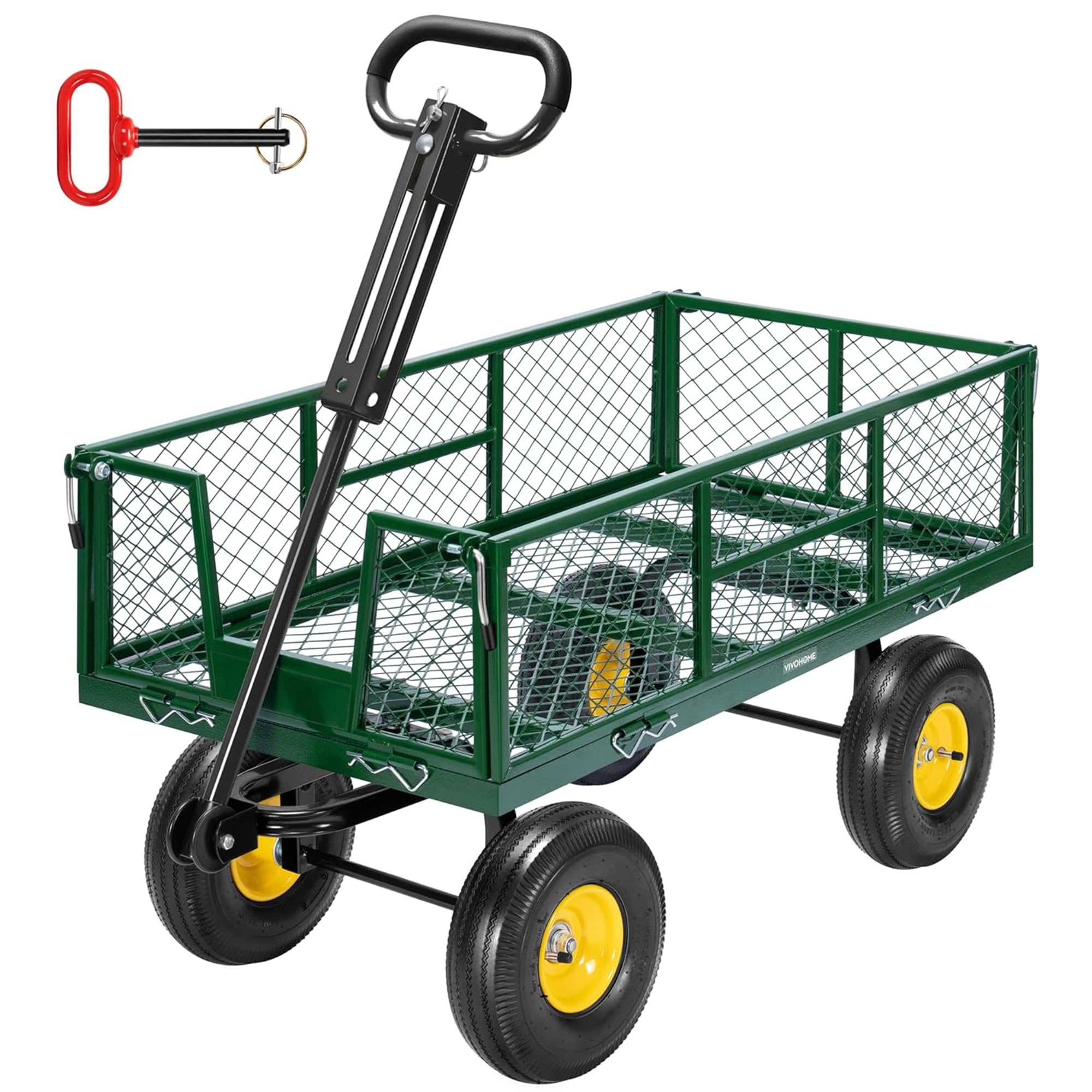 VIVOHOME Chariot de Jardin Capacité de Charge 410kg, Chariot de Transport Tout Terrain avec Pneus 25,4cm et Poignée Convertible, pour Jardinage ou comme Remorque Vert