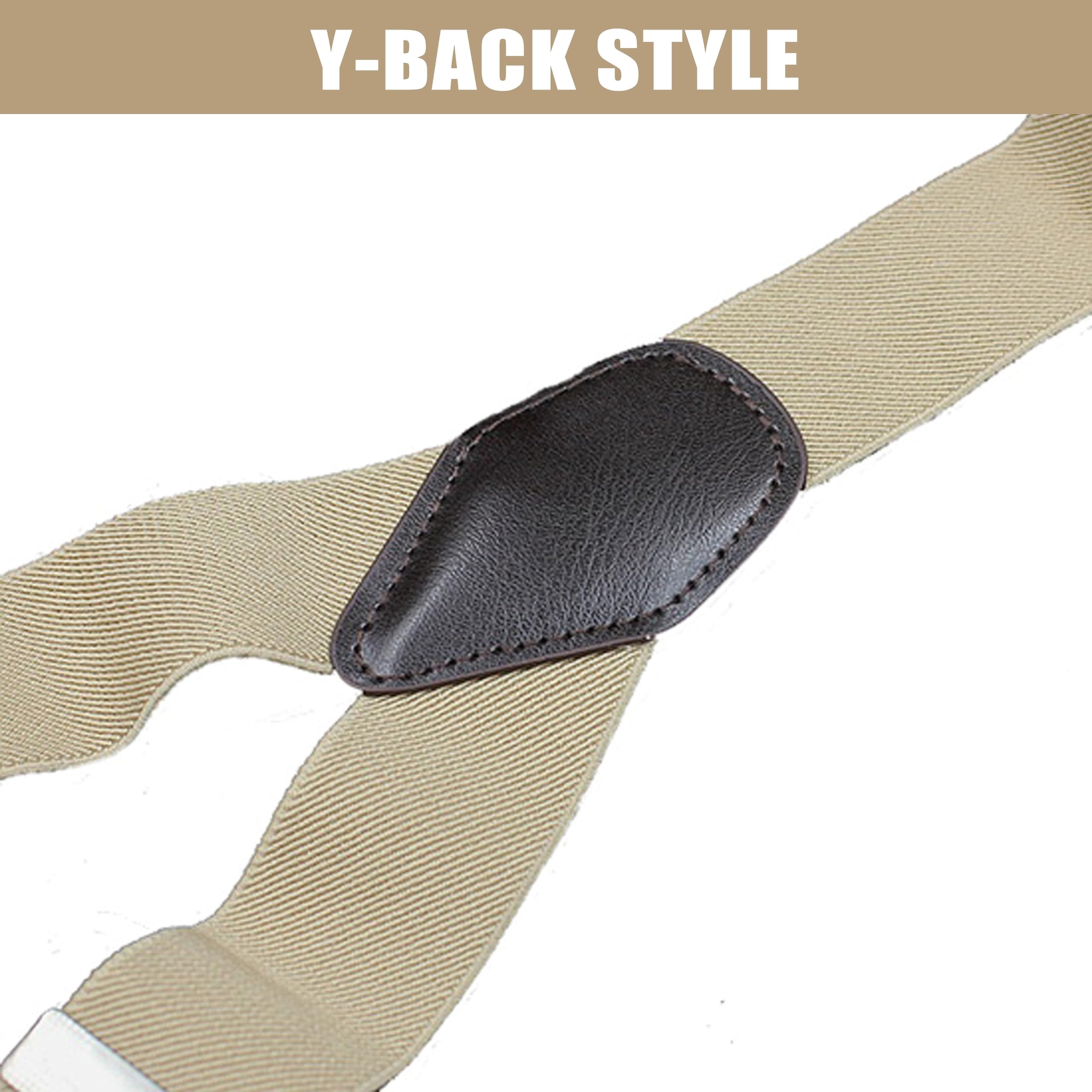 WYDDDARY Suspenders for Men 1.4'' Wide Adjustable Suspenders with Elastic Straps Adjustable Elastic Y Back Style with 6 Buttons Hole Beige