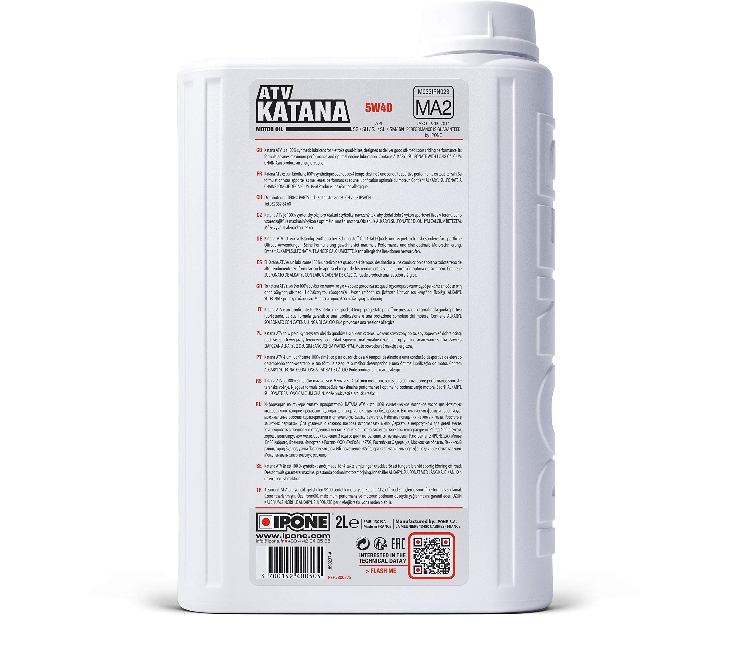 IPONE - Huile Quad 4 Temps 5W40- KATANA ATV - 100% Synthétique à base Esters – Compétitions de Quad ou Conduite Sportive en Tout-Terrain - Meilleures performances Moteur - 2L
