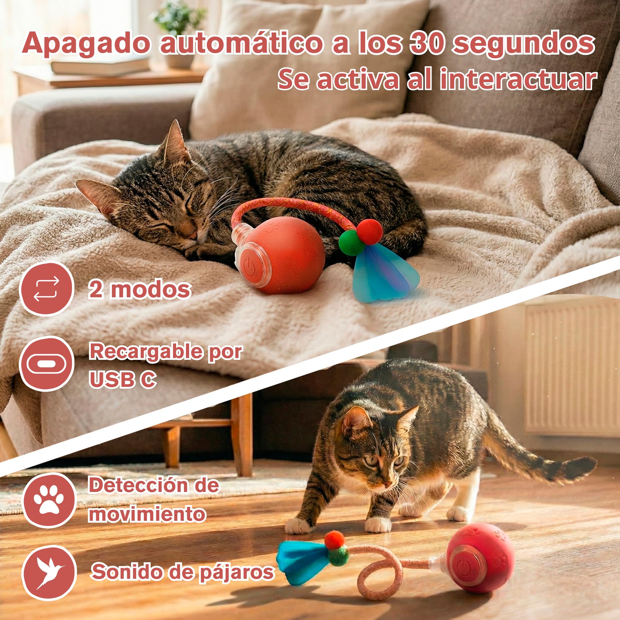 Juguete Interactivo Gato + 2 Colas de Recambio + Cable USB-C | Juguetes para Gatos Interactivo | Juguetes Gatos