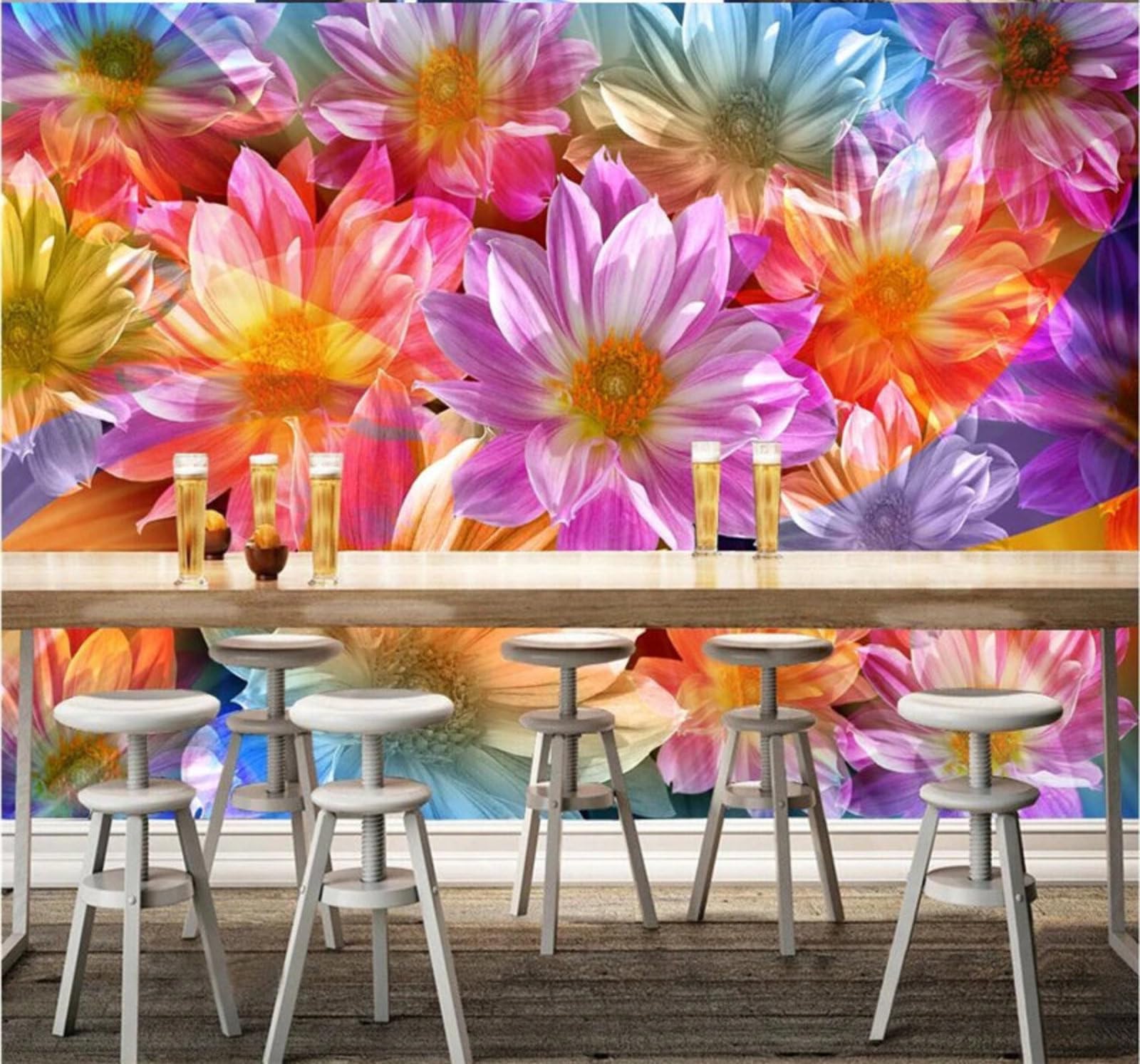 Simple Three Dimensional Beautiful Colourful Flowers 3D Wallpaper Easy Install Feature Office Living Room Sofa Bedroom TV Background Wall Decoration-250cm×170cm