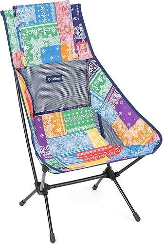 Helinox Chair Two Ultralight, respaldo alto, silla de camping plegable, bandana arcoíris, con bolsillos