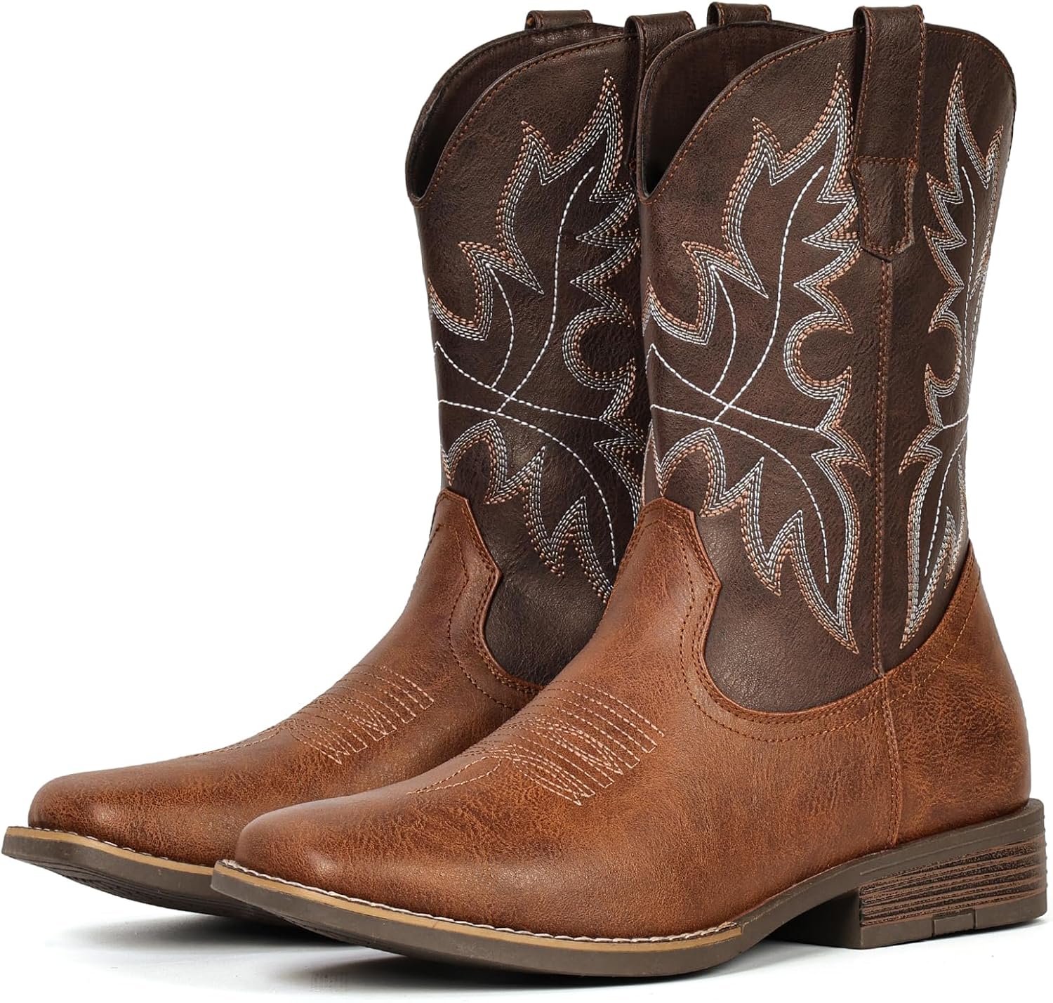 IUV Cowboy Boots for Men Western Boots Square Toe Slip on Embroidered arch support Boot Fashionable Pull On for Spring Fall