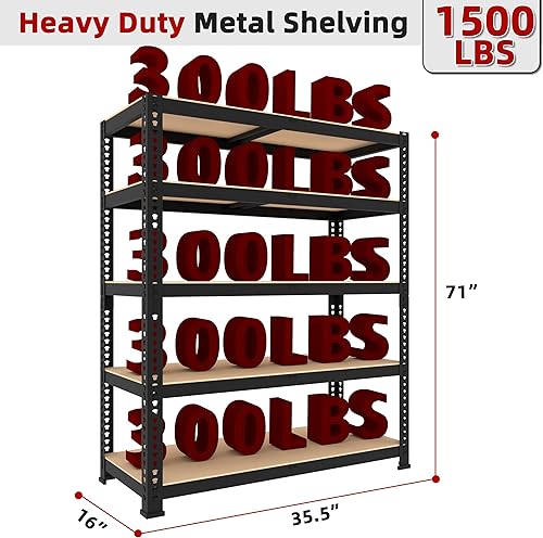 Miniatura 3 de Paquete de 4 estantes de almacenamiento ajustables de 35.5 pulgadas de ancho x 16 pulgadas de profundidad x 71 pulgadas de alto, estantería
