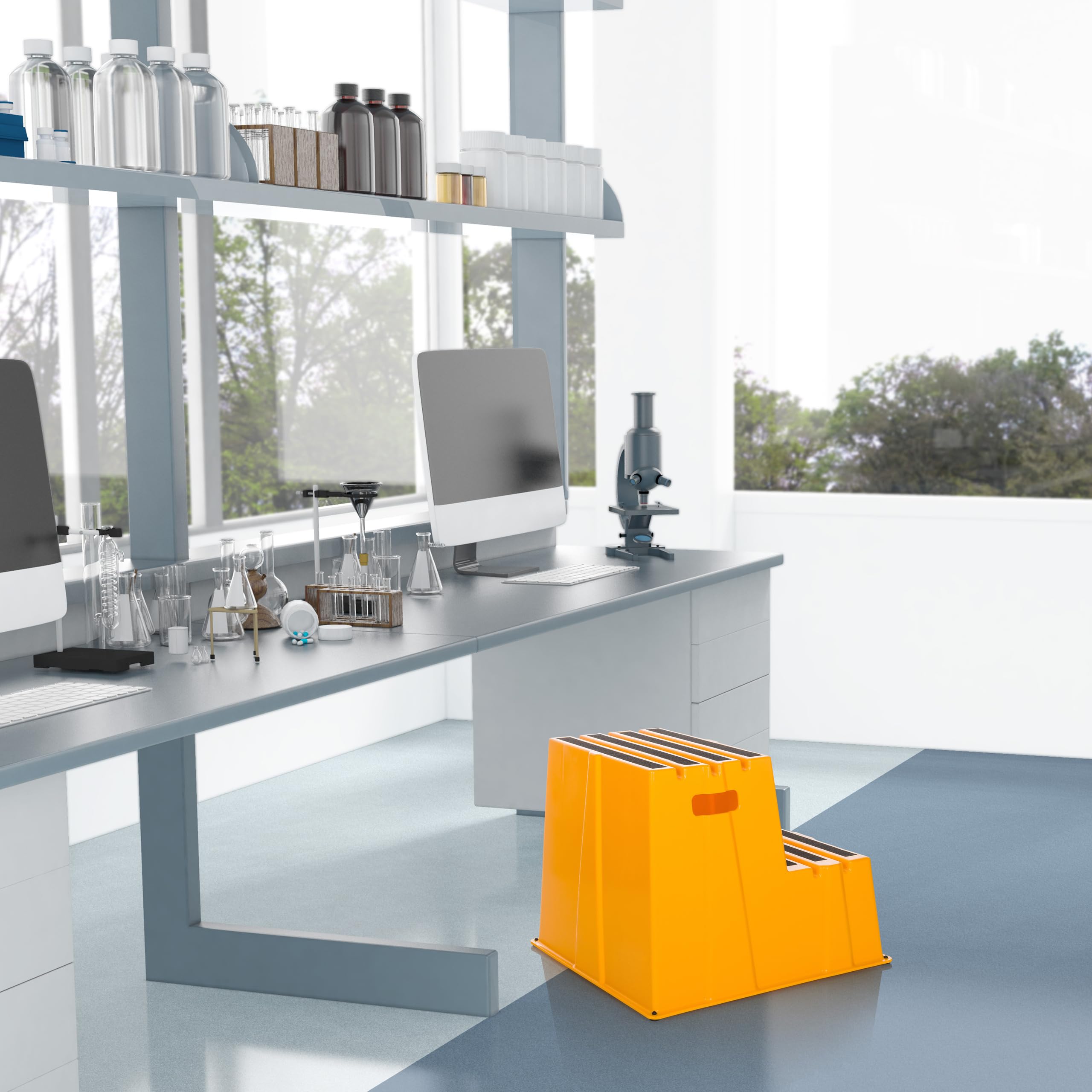 hjh OFFICE Taburete TIO-E2 Antideslizante para Uso doméstico y Comercial 2 peldaños, Dimensiones (A x A x P): 51 x 57 x 65 cm, 830120, Amarillo