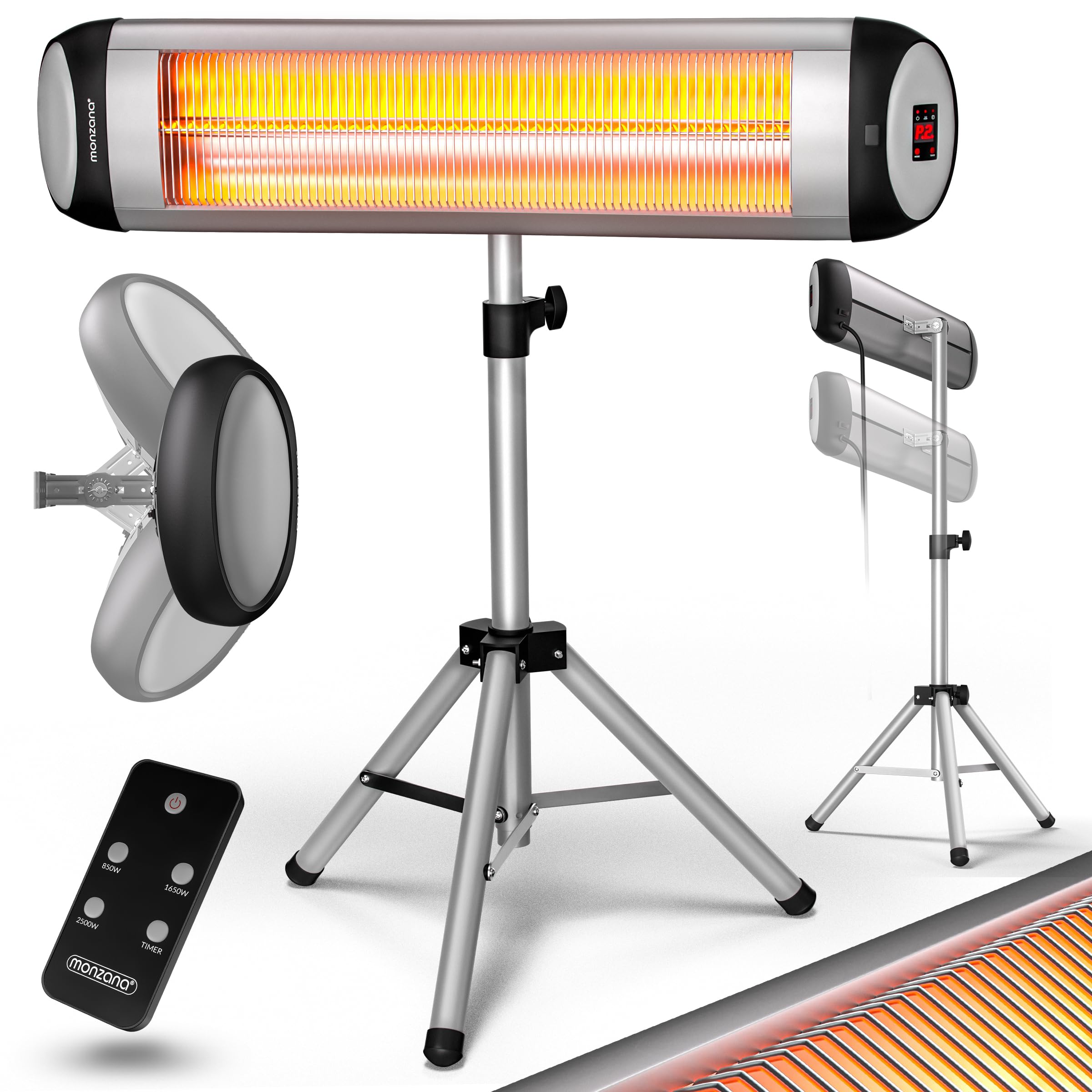 MONZANA Stufa Elettrica a Infrarossi MZH2500 2500W 110-175cm Telecomando Timer 24h