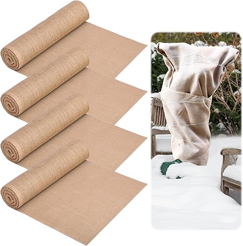 Buryeah Rollo de 4 mantas de tela de arpillera de 40 pulgadas x 30 pies, anticongelante, para plantas, tela de arpillera de fibra de yute de alta