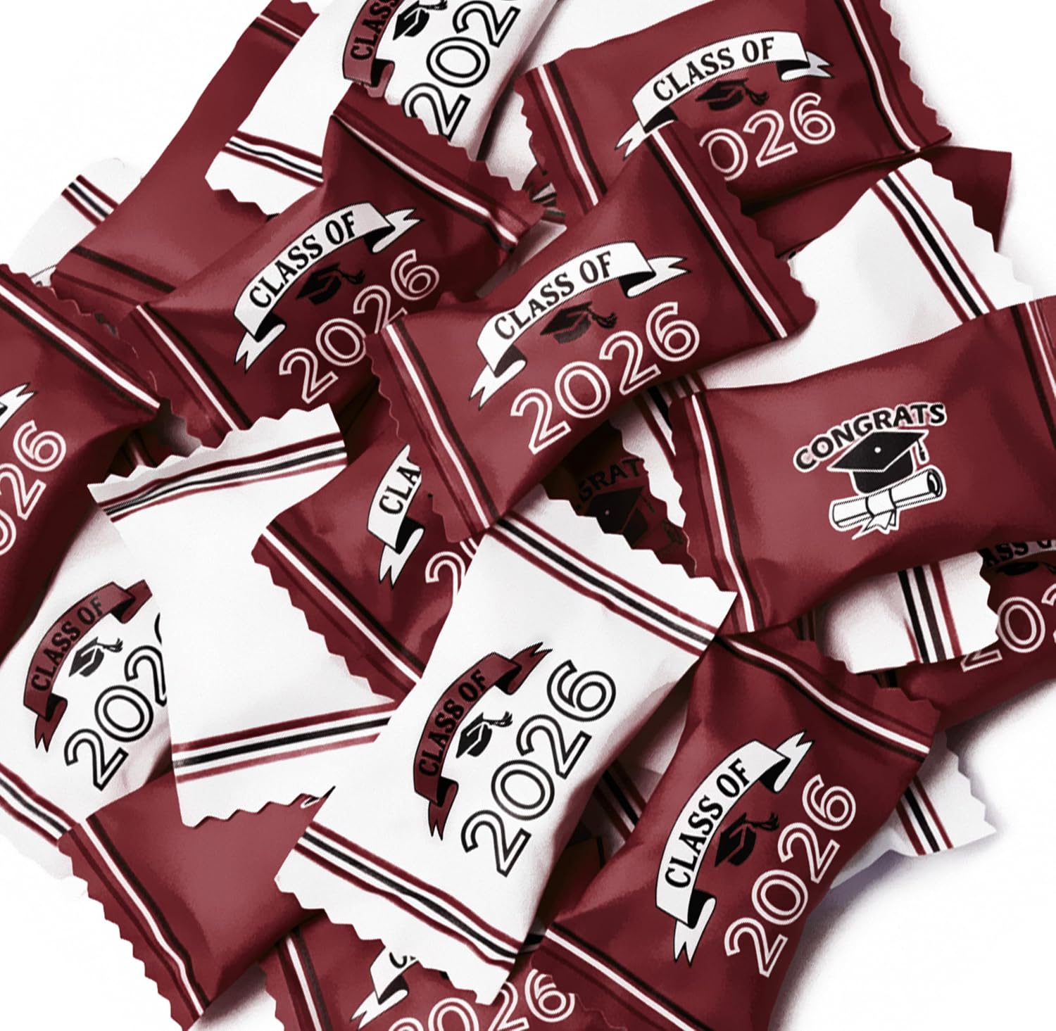 Maroon Graduation Butter Mints Class of 2026 Candies Bag 100 Count Individually Wrapped Congratulations Burgundy Grad Candy 13 Ounce Bags Goody Treats Sweets Holiday Dinner Party Supplies Decoration