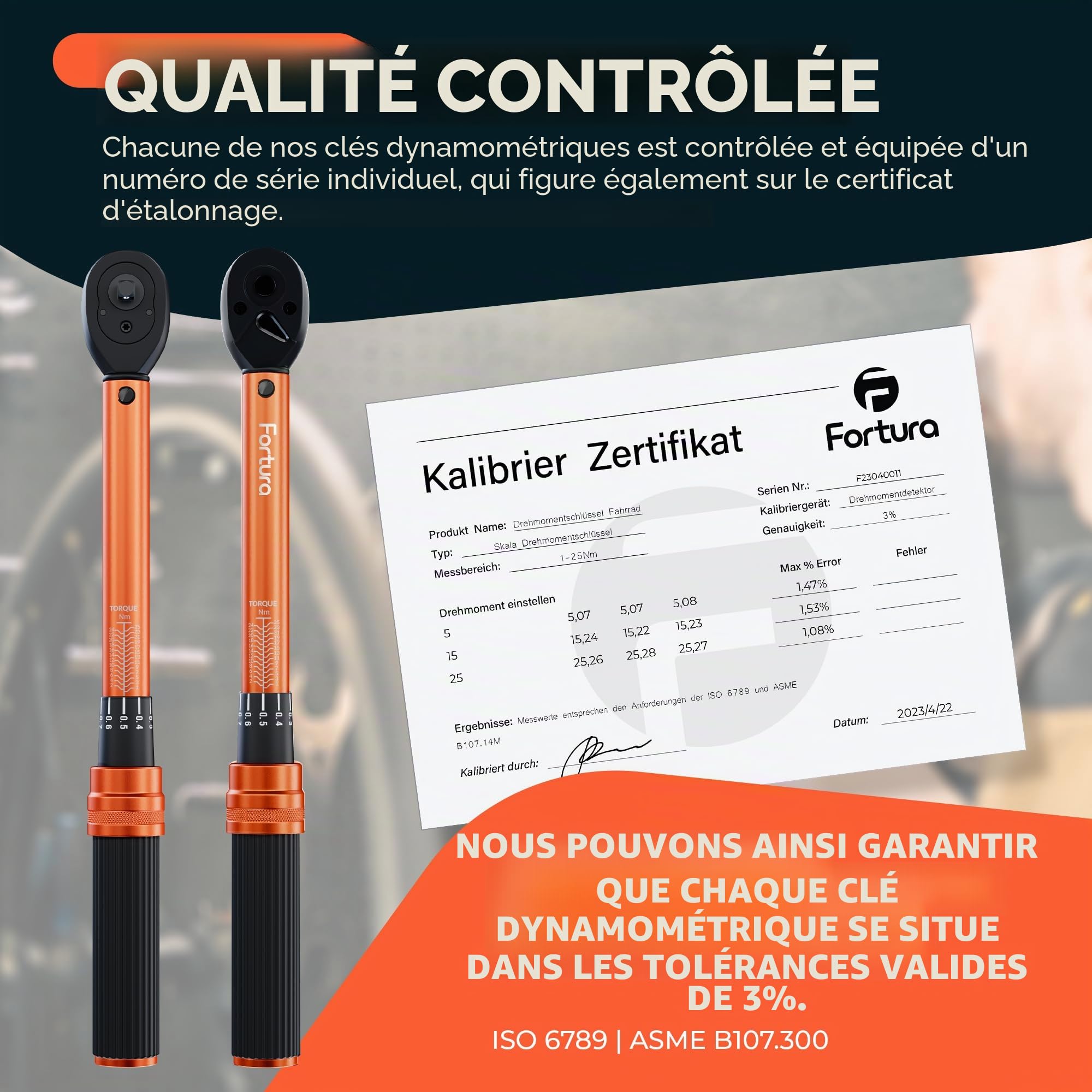 Fortura® Clé Dynamométrique pour Vélo 1-25 Nm 1/4 - Petite Clé Dynamométrique - Jeu de Clés pour Couple Vélo