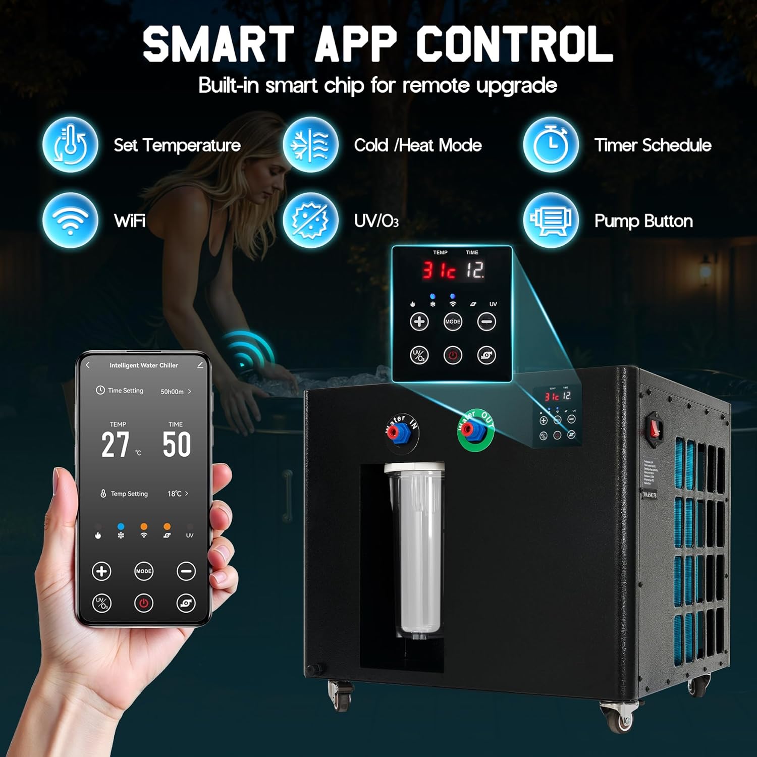 Albott 1HP Cold Plunge Chiller for Tub, 230 Gal Ice Bath Chiller with Hot & Cold Modes, Built-in Filters, WiFi Control & Ozone System, Ideal for Home and Outdoor Cold Plunge Tubs