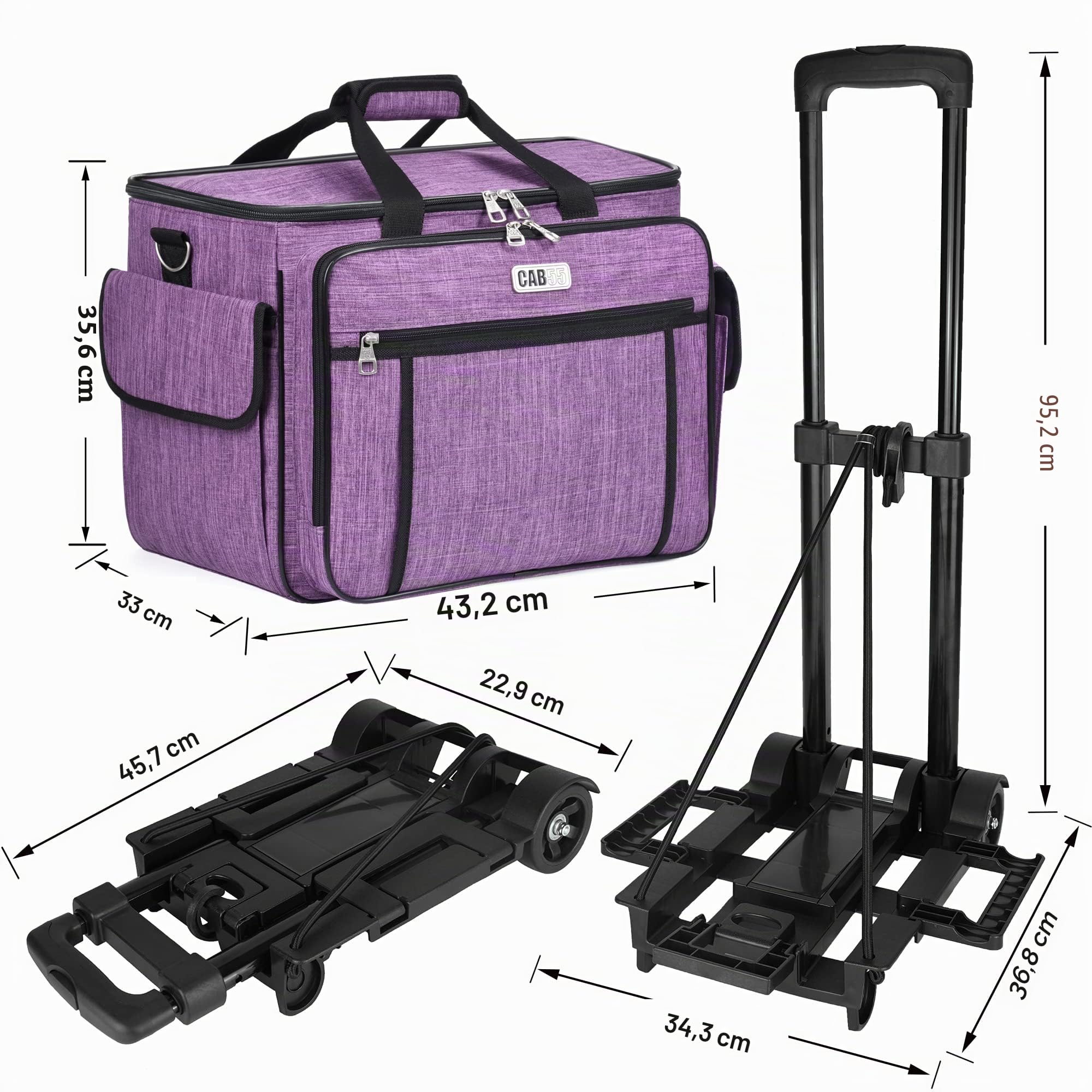 CAB55 - Funda Desmontable para máquina de Coser con Ruedas, Bolsa de Mano con Tabla de Madera Inferior extraíble para la mayoría de máquinas de Coser estándar y Accesorios
