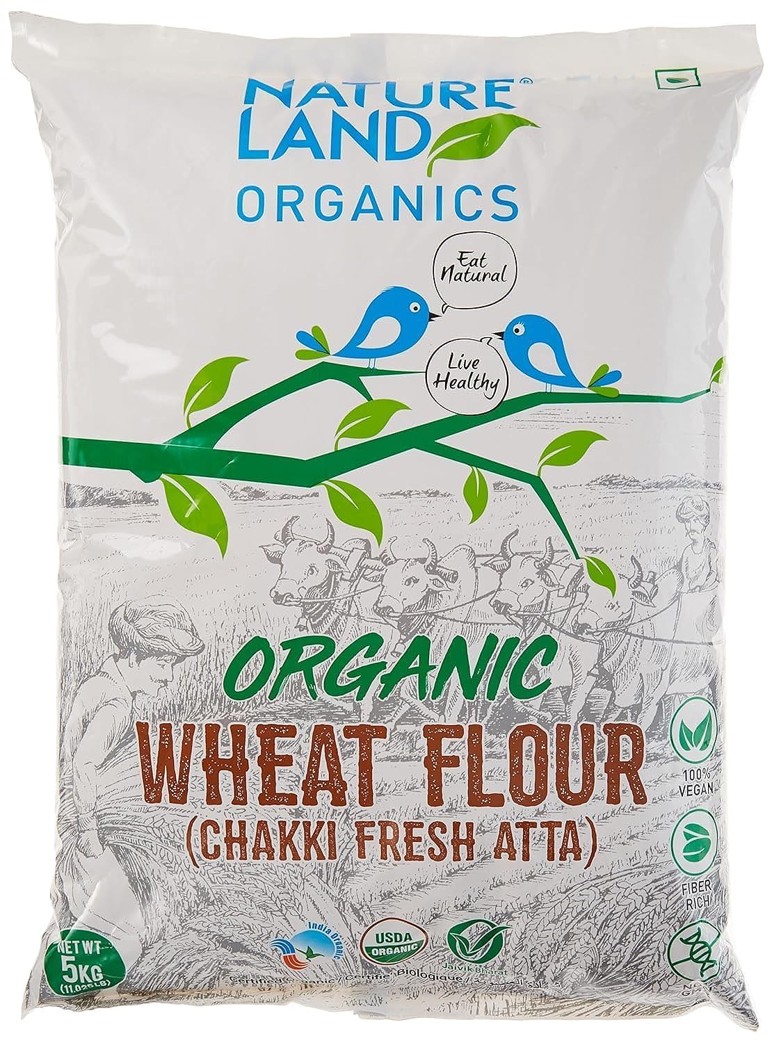 Nature Land Organics Whole Wheat Flour-5KG Pouch