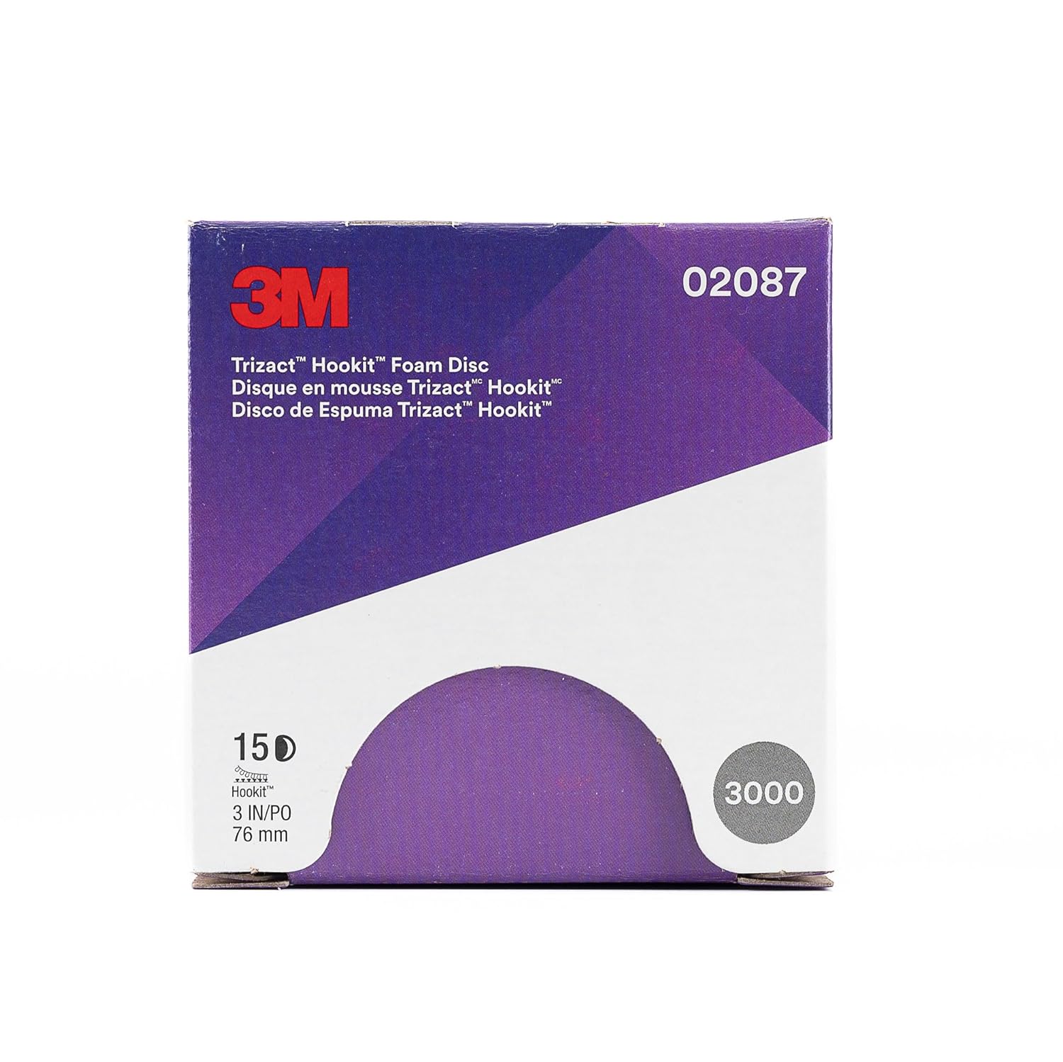 3-M 02087 Tri-Jac Foam Abrasive Disc - Foam Sanding Pads for Angle Grinder, Orbital Sander, Automotive Body, Repair Paint, Sand Scratches, High Gloss & Dark Paint Finishes | P3000, 3 inch x 15 disc