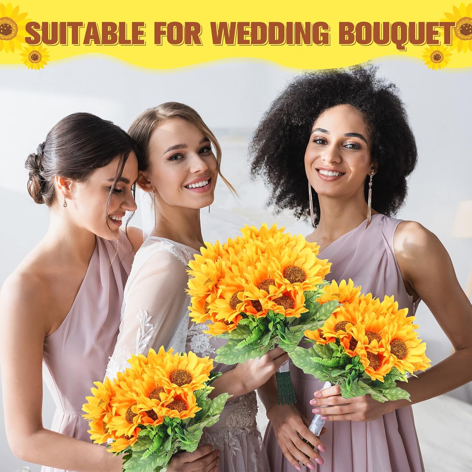 Roshtia 30 Bunches Sunflower Artificial Flowers, Each with 7 Heads, 11.8'' High Bride Holding Silk Bouquet Sunflower Decor Centerpieces for Tables Party Wedding Home Decor Craft