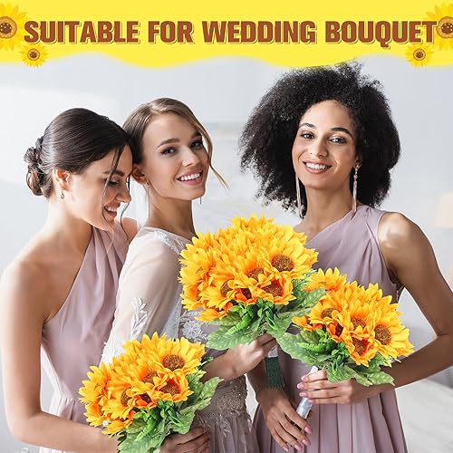 Miniatura 6 de Roshtia 30 racimos de flores artificiales de girasol, cada una con 7 cabezas, 11.8 pulgadas de alto para novia de seda, centros de mesa de