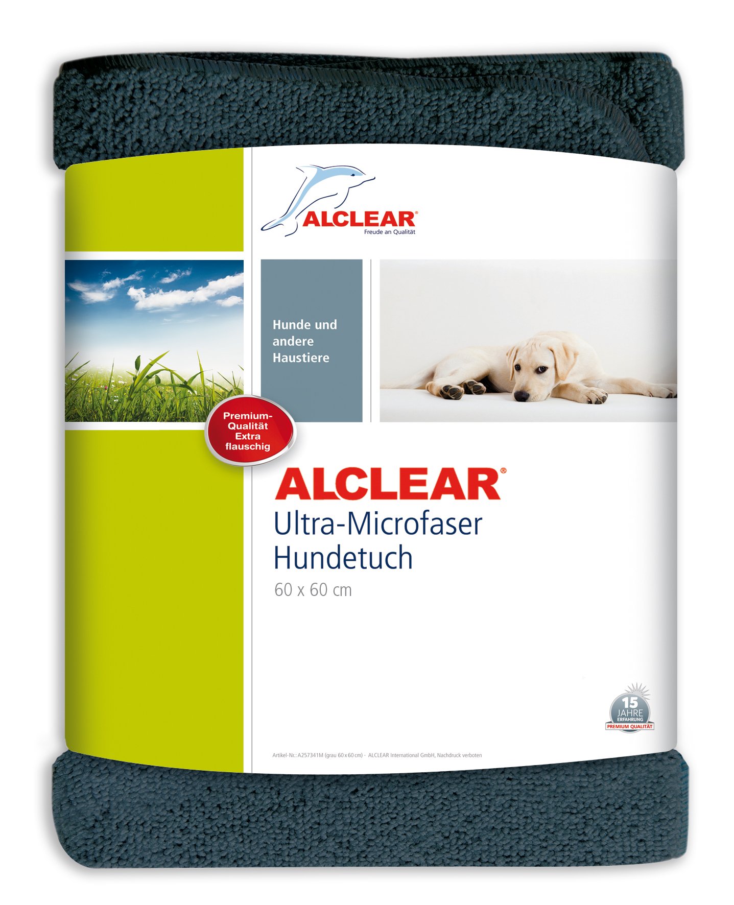 ALCLEAR International A257341 Panno per Pulizia di Cani, Gatti e Animali Domestici, Microfibra Pulente, Morbido, Pulizia di Animali e Pelo, Misura Molto Grande, 60 x 60 cm, Antracite