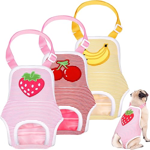 Nuanchu 3 piezas de pañales sanitarios para perras con tirantes ajustables, pañales lavables y reutilizables para perros pequeños, medianos y