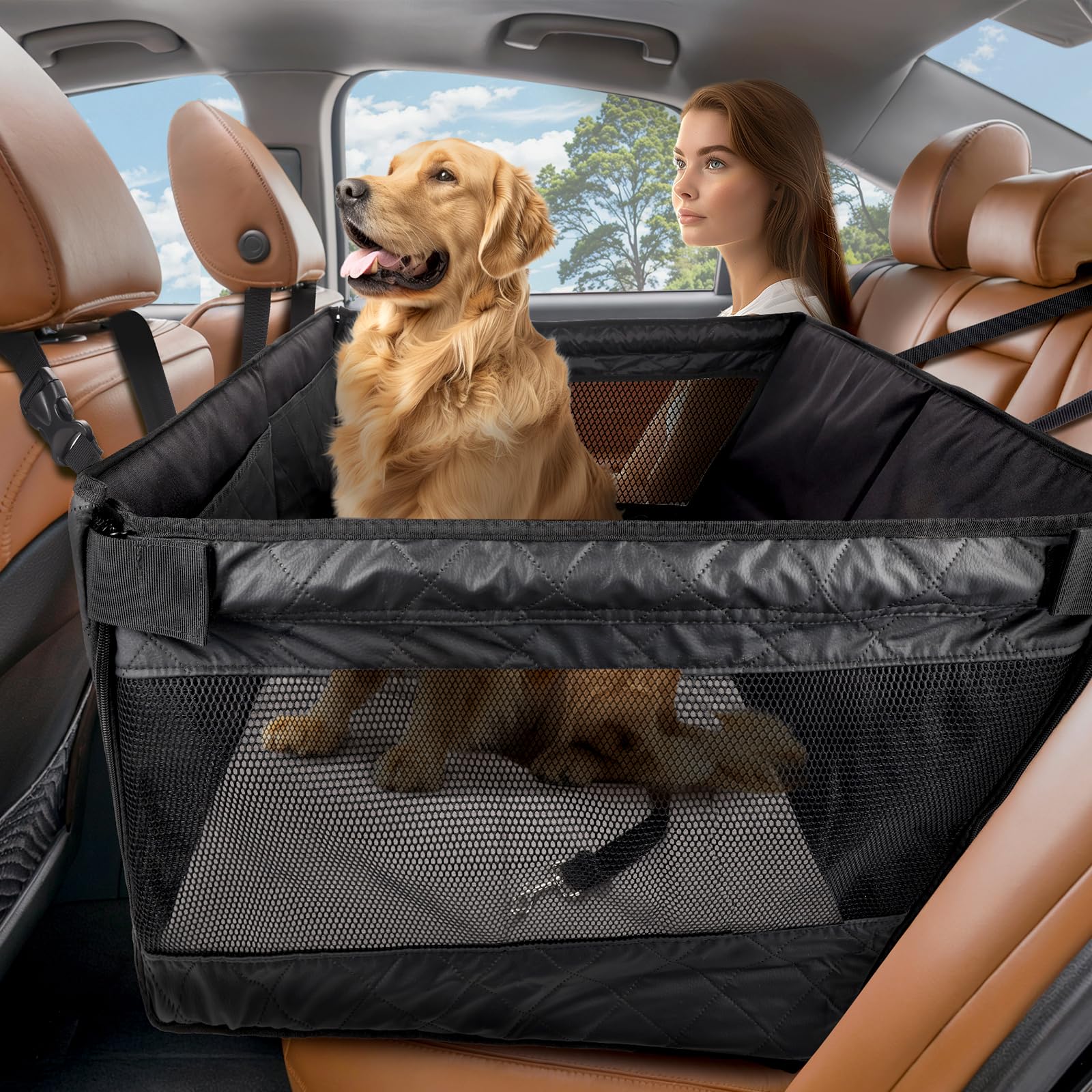 BONTHEE Back Seat Extender for Dogs,Hard Bottom Dog Car Seat Cover for Back Seat Holds 400lbs,Waterproof Anti-Scratch PU Leather Backseat Extender for Dogs,Dog Hammock for Car SUV Truck