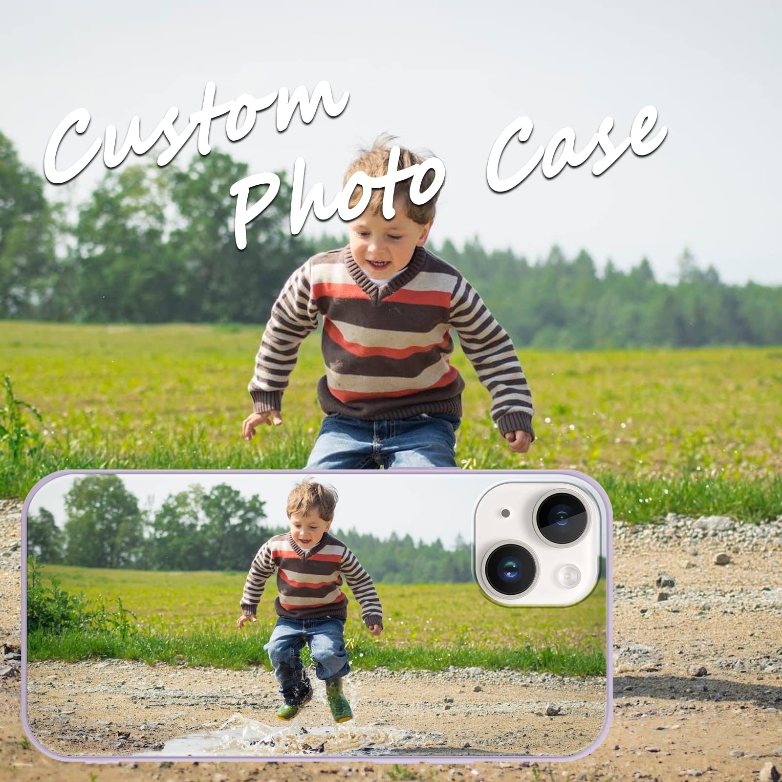 Custodia Personalizzata Per IPhone 13 Yoedge Con Foto E Testo – Cover Sottile In TPU Morbido, Design Viola Erba, Regalo Unico (6,1 Pollici) - 3