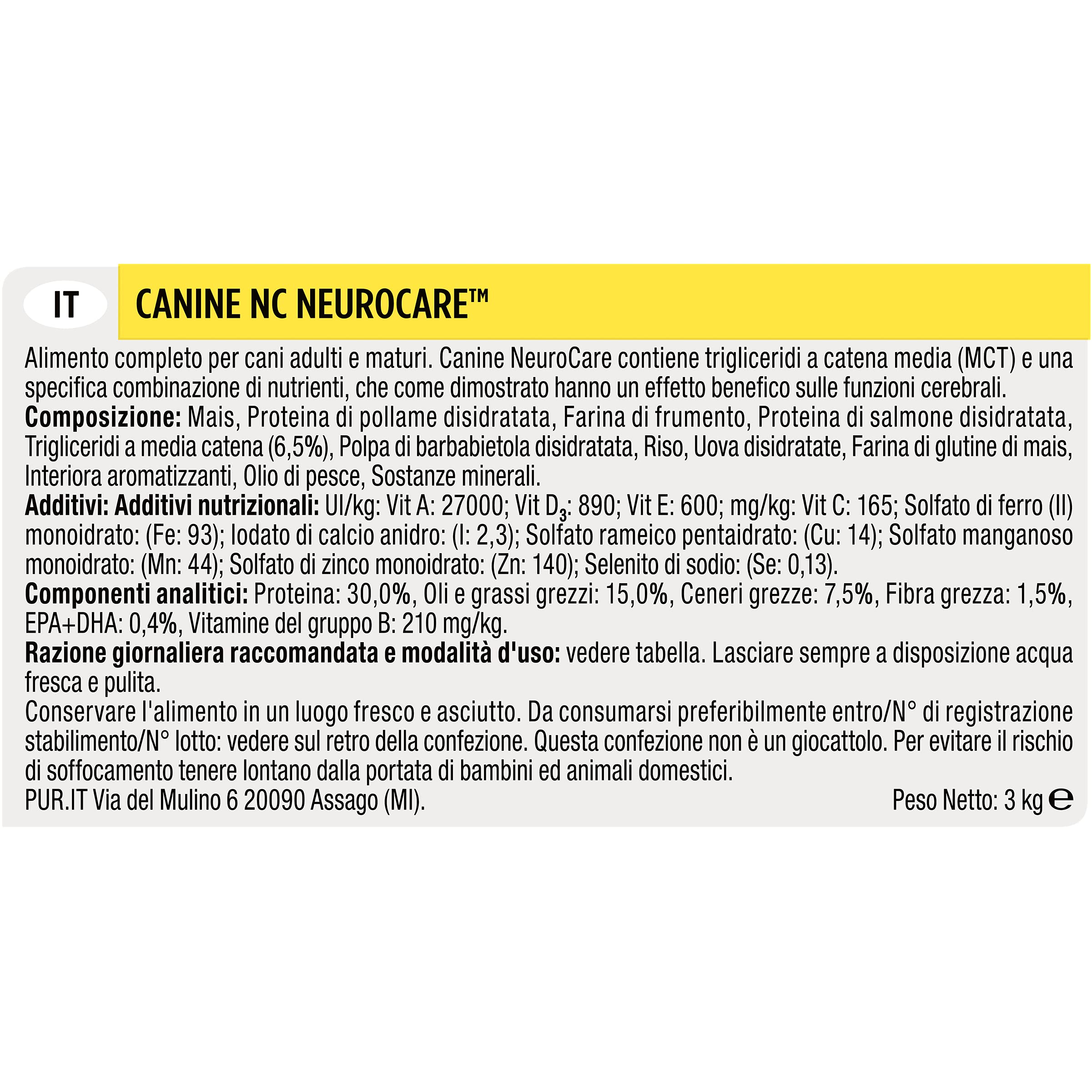 Purina PRO PLAN NC Neurocare Hund | 3 kg | Diät-Alleinfuttermittel für Hunde | Zur Unterstützung der Gehirnfunktion