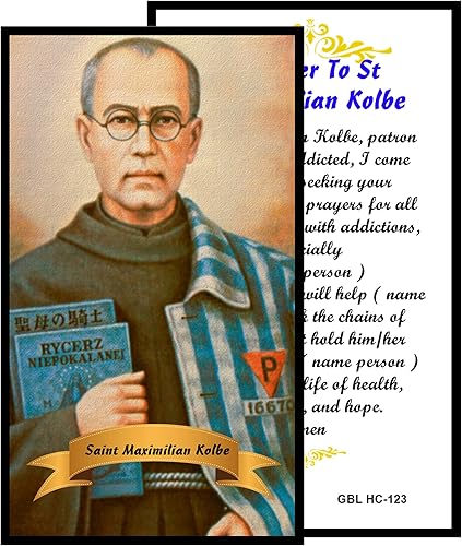 Miniatura 2 de San Maximiliano Kolbe Patrón de los que luchan contra la adicción a las drogas 2 velas devocionales y una tarjeta gratis bendecida por el Papa