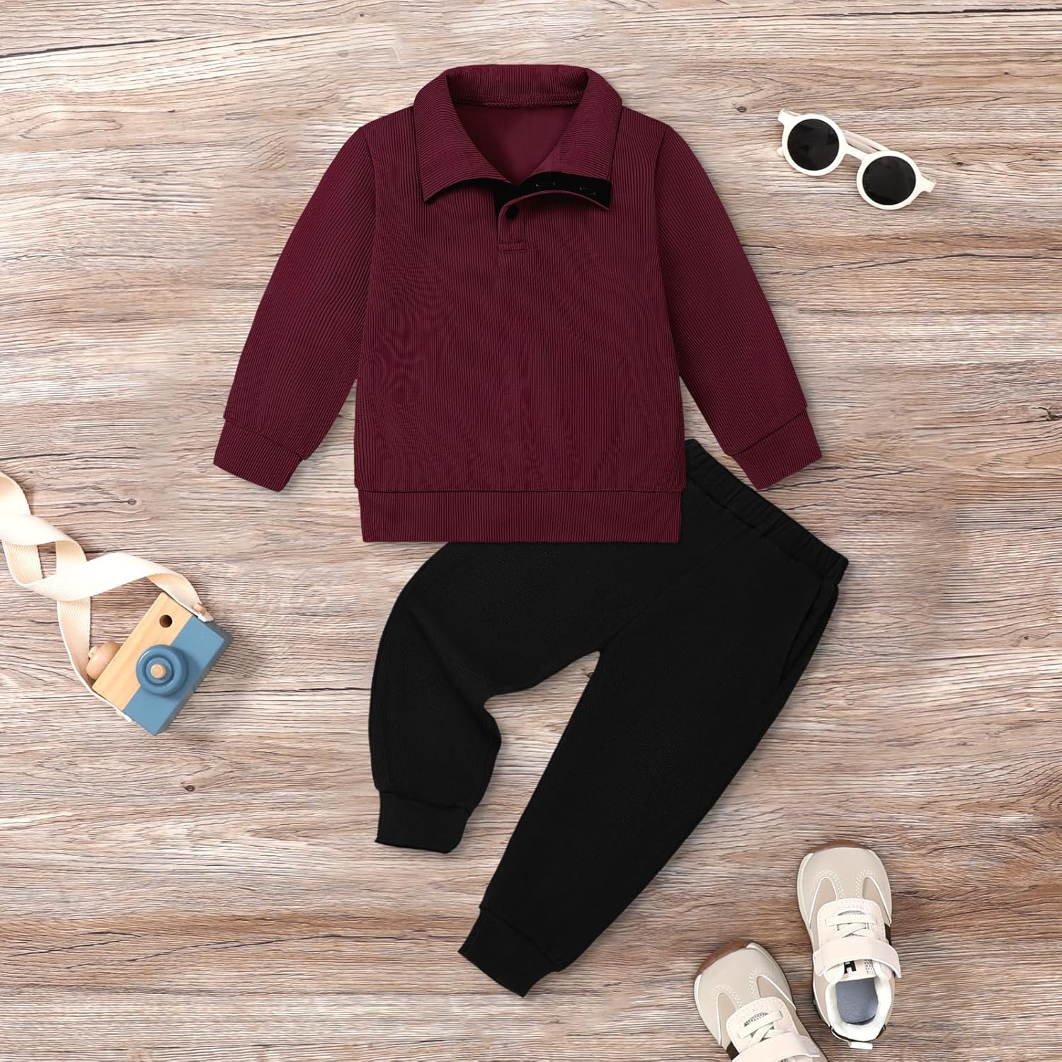 YUEMION Toddler Boy Clothes 2PCS Fall Winter Baby Boy Outfit Long Sleeve Solid Sweatshirt +Pants Sweatsuit Clothing Set 1-5T