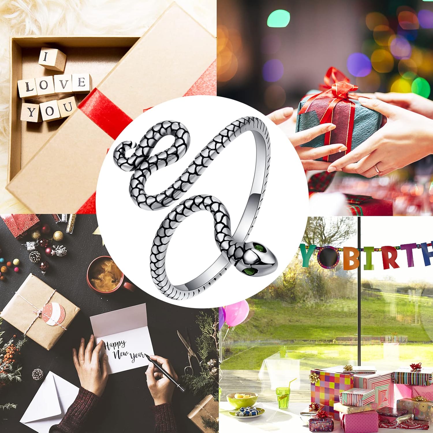 Snake Ring Sterling Silver - Cute Adjustable Wrap Open Thumb Rings Vintage Animal Snake CZ Ring Stackable Finger Band Jewelry Gifts for Women Friends - Image 6