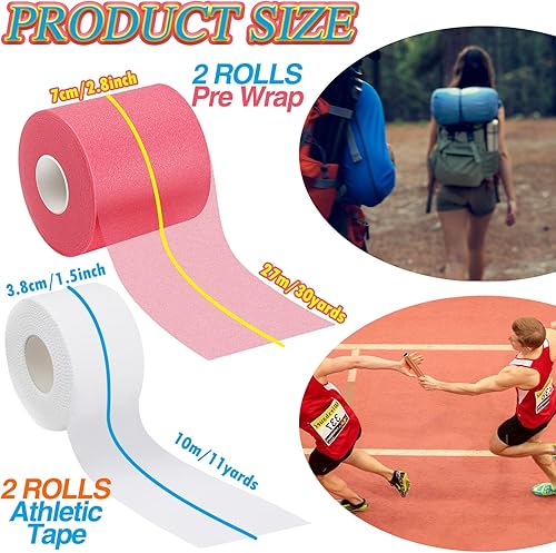 Miniatura 2 de 4 rollos de cinta deportiva blanca y kit de preenvoltura de espuma roja para tobillo y muñeca, cinta deportiva de espuma para escalada, boxeo,