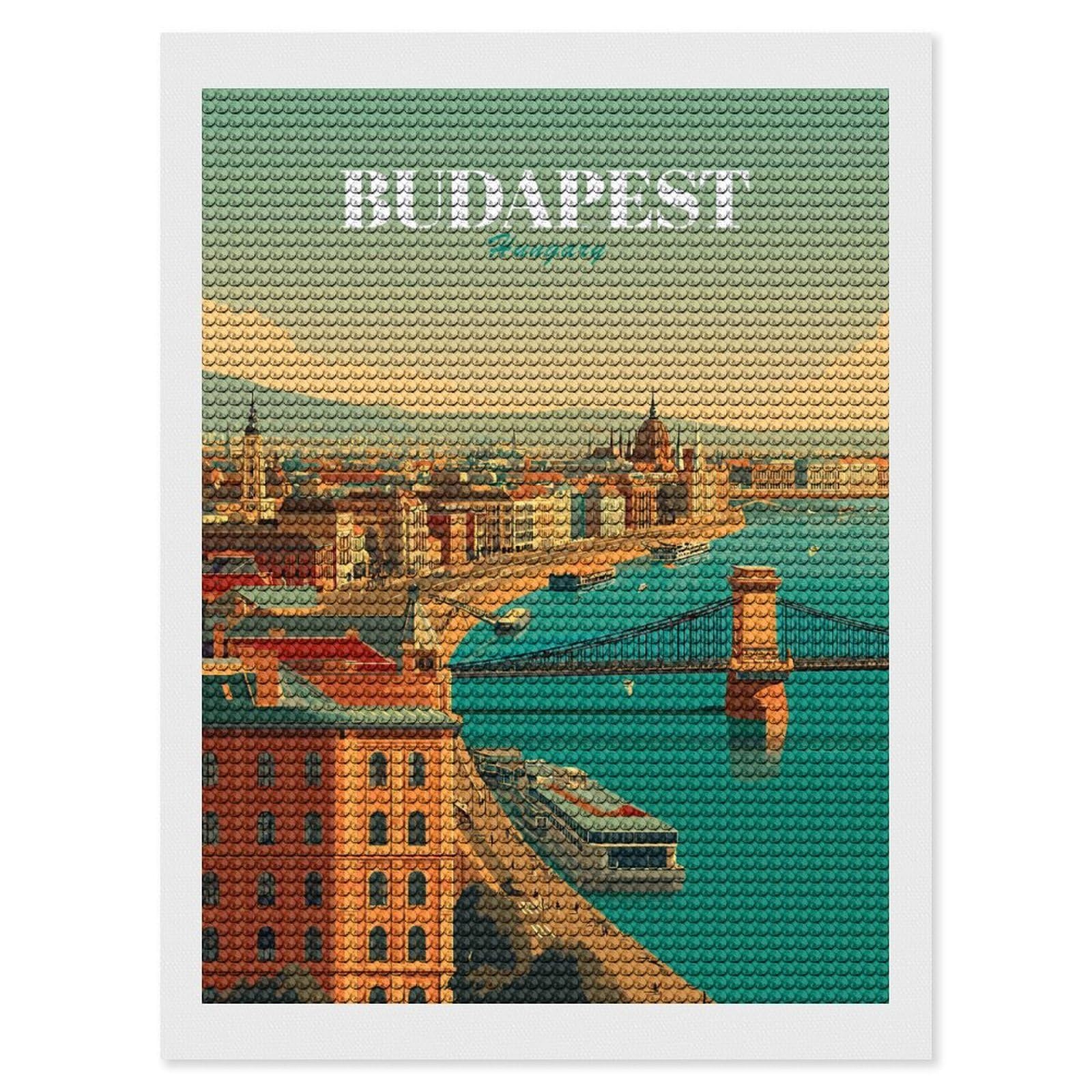 Junmoney Budapest Hungary Cityscape Diamond Painting Canvas Set 12"x16", for Adults, Bedroom Decor, Good for Quiet Evenings, Festive Craft Gift