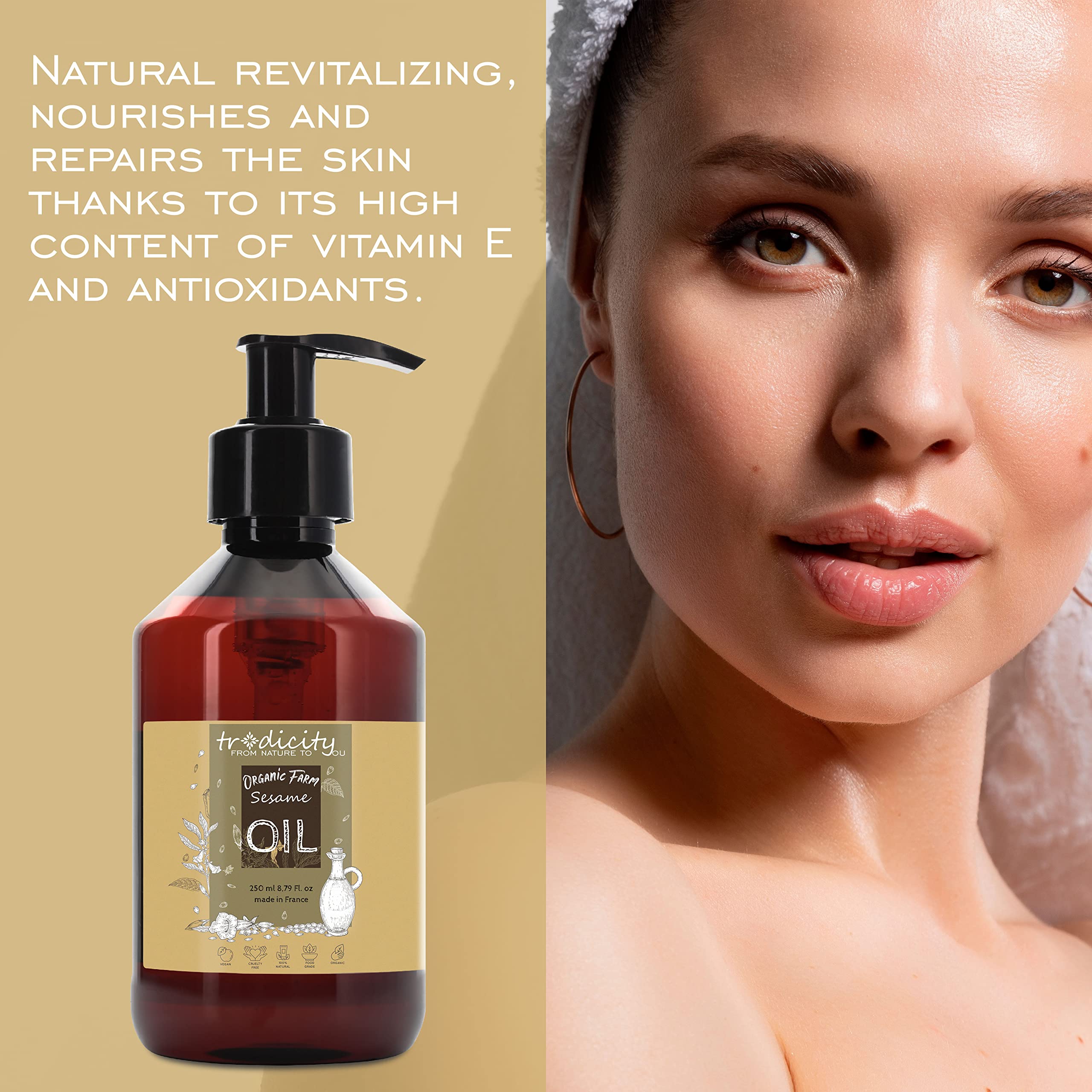 Huile de Sésame BIO Graines de Sésame 100% Pure, Naturelle et Pressée à Froid. Huile de Sesame Certifié Biologique, Cosmétique Maison Naturelle (Cheveux, Peau) - 500 ml