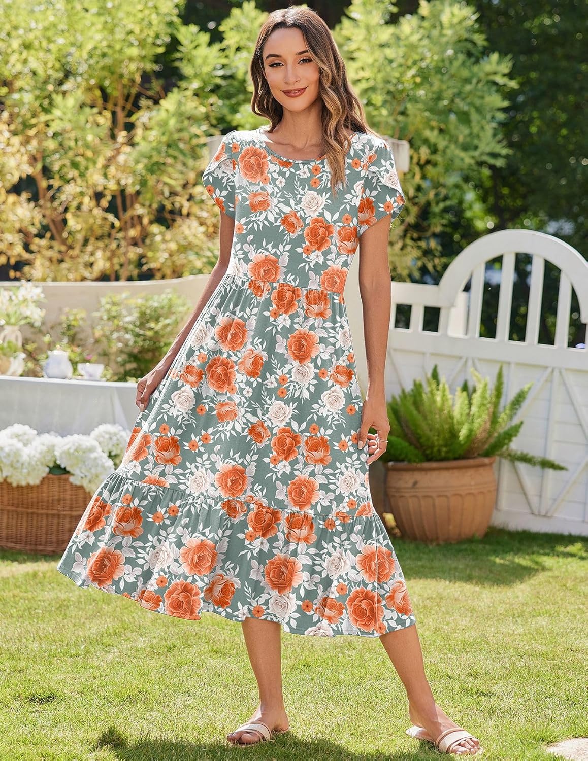 Zeagoo Women Summer Midi A Line Dress Short Sleeve Casual Flowy Tiered Beach Long Sundress with Pockets 2026 Vacation Travel - Image 2