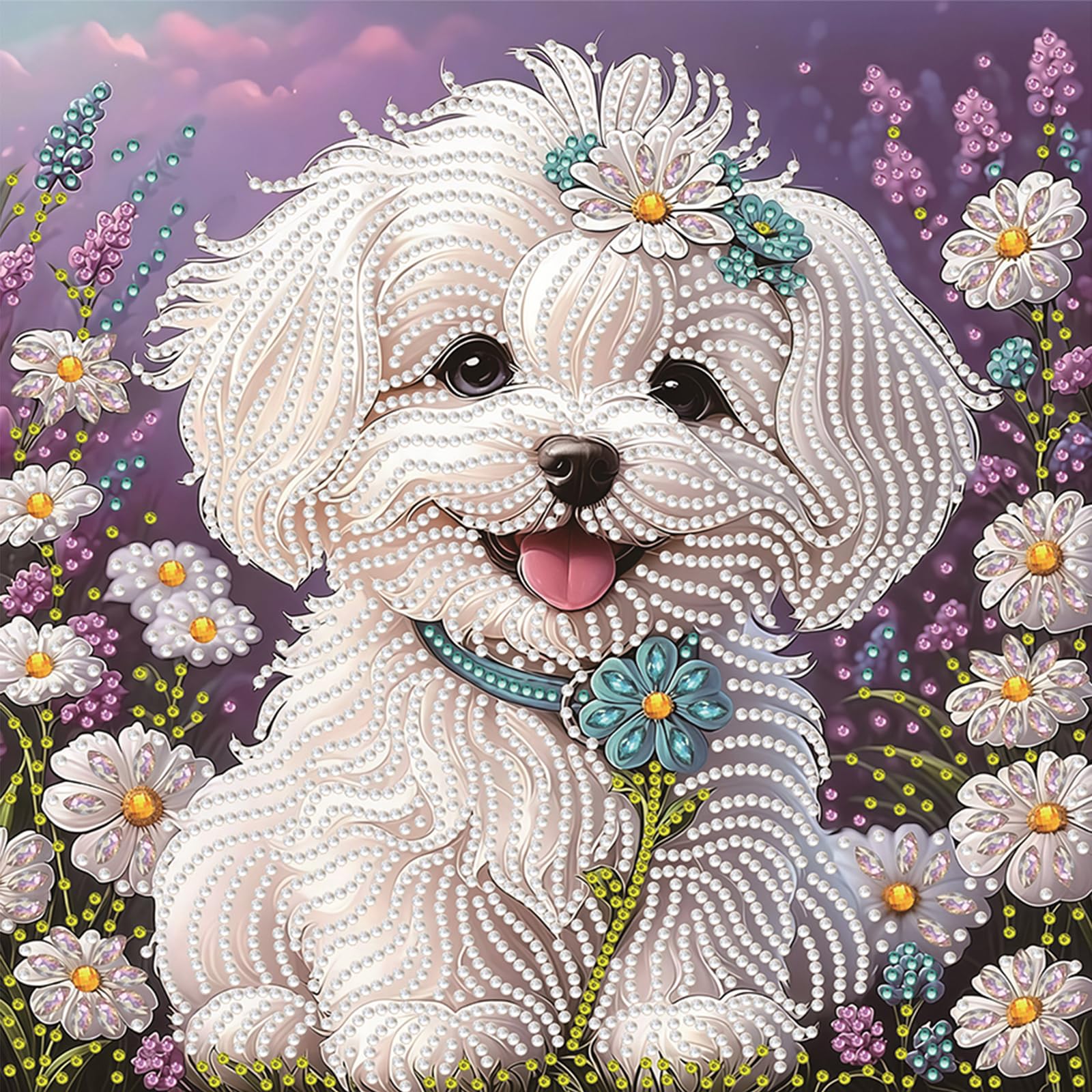 POETRYDRAW Animals Garden Maltese Dog Special Shaped 5D DIY Partial Drill Diamond Art Gem Art Kits for Adults Beginners Home Decor Diamonds Paintings Gem Art 11.81 X11.81inch (Garden Maltese Dog)