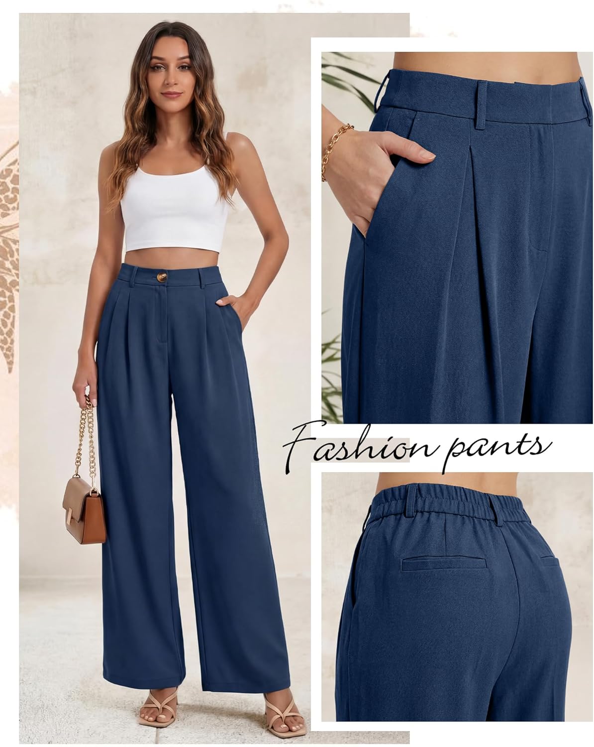 Coume 2 Pack Women Wide Leg Dress Pants High Waisted Business Casual Office Work Trousers Flowy Palazzo Pants with Pockets - Image 5