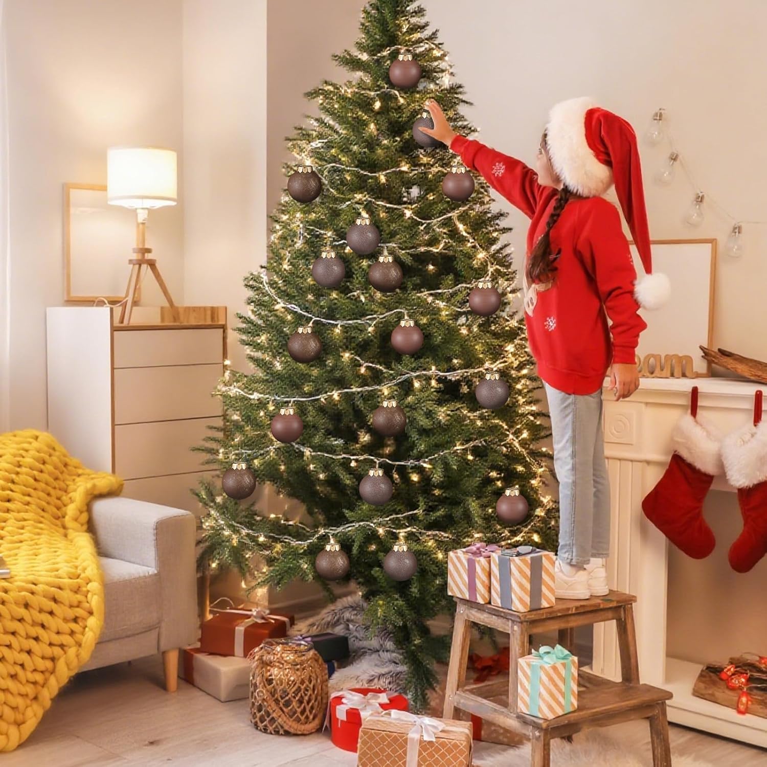 18 Pcs Neutral Christmas Ball Ornaments Brown Ornaments for Christmas Tree 2.58 in Plastic Vintage Textured Copper Antique Decorative Ball Decoration with Loop for Xmas Decoration - Image 3