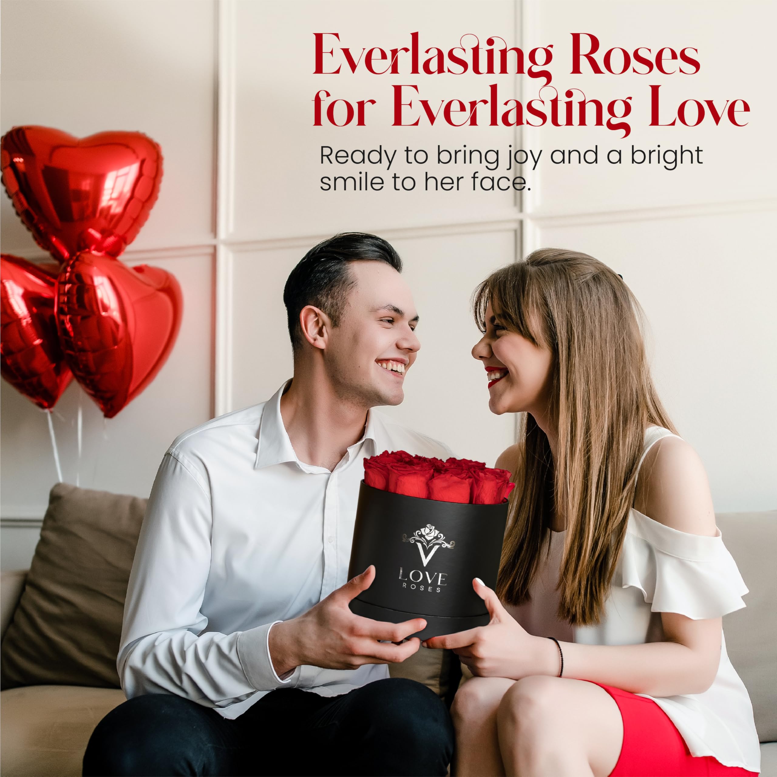 VLove Forever Roses in a Black Box | Rose vere per sempre fiori scatola | Fiori naturalmente conservati | Scatola di rose conservate | Rosa eterna che dura un anno | Regalo