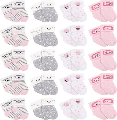 Toulite 20 pares de calcetines prematuros de algodón prematuro calcetines de felpa para bebés prematuros calcetines de hospital recién nacido