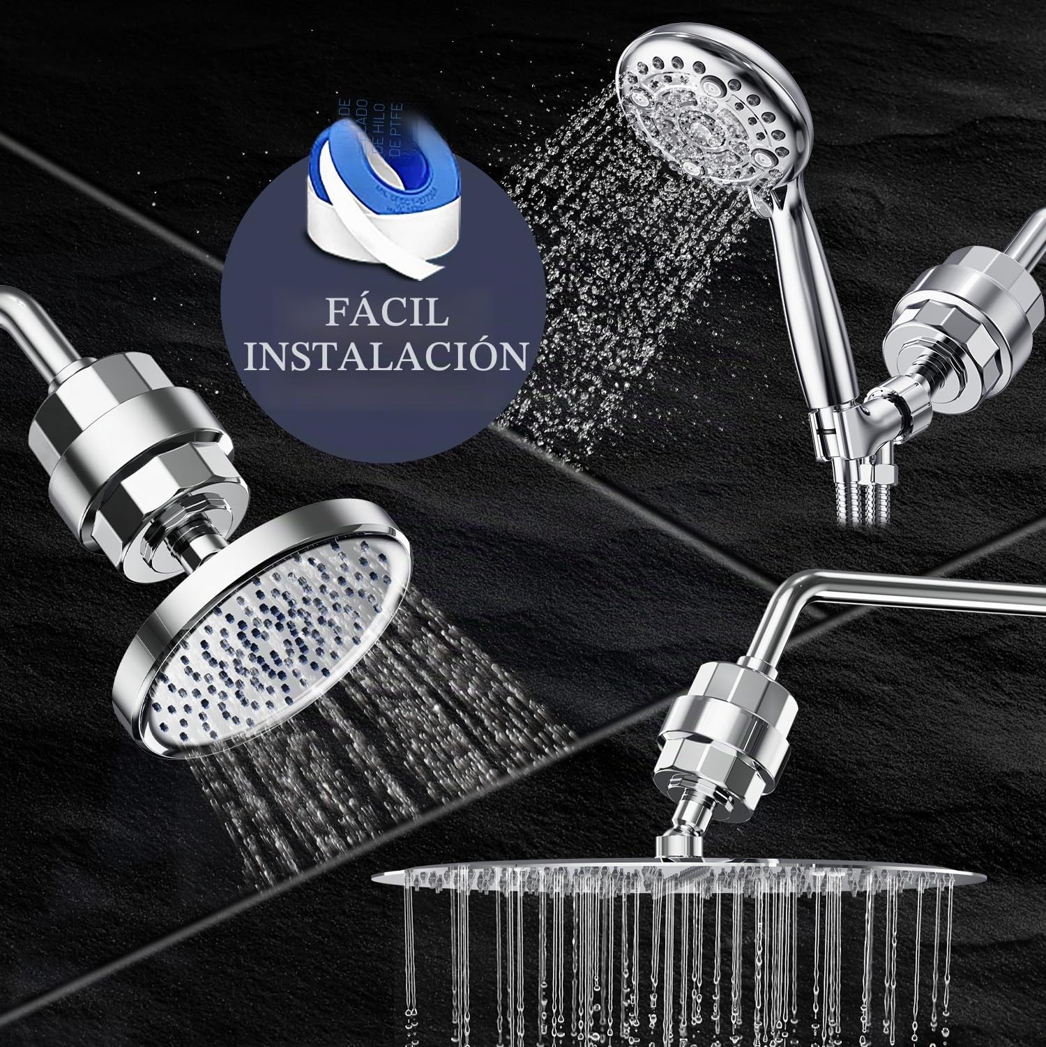EMBATHER, Filtro de cabezal de ducha de 20 etapas para agua dura, elimina cloro, flúor, metales pesados, de alto rendimiento suave para el cabello, 2 cartucho, Cromo pulido