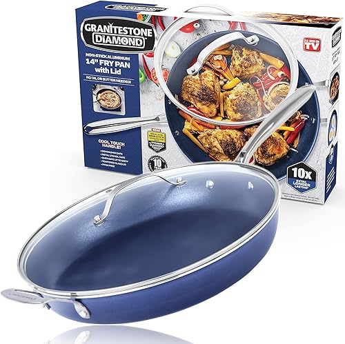 Miniatura 2 de Granitestone Blue - Sartén antiadherente de 14 pulgadas y sartén de 105 pulgadas infusión de diamante utensilios de metal para drenaje de grasa se