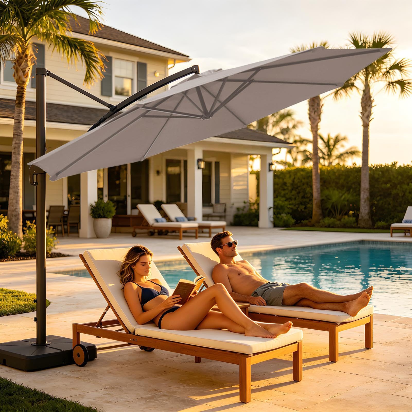 Zewnętrzny parasol wspornikowy, wodoodporna ochrona przed promieniowaniem UV przed pochyleniem i korbą, parasol zewnętrzny na stół i patio | Do basenu, plaży, ogrodu, podwórka, tarasu