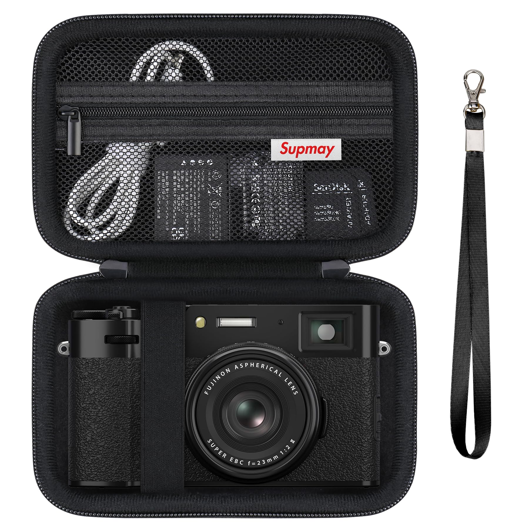 Supmay Hard Travel Case for FUJIFILM X-E5 / X100VI / X100V Digital Camera, Digital Camera Storage Case With Mesh Pocket for Batteries, SD Card, USB