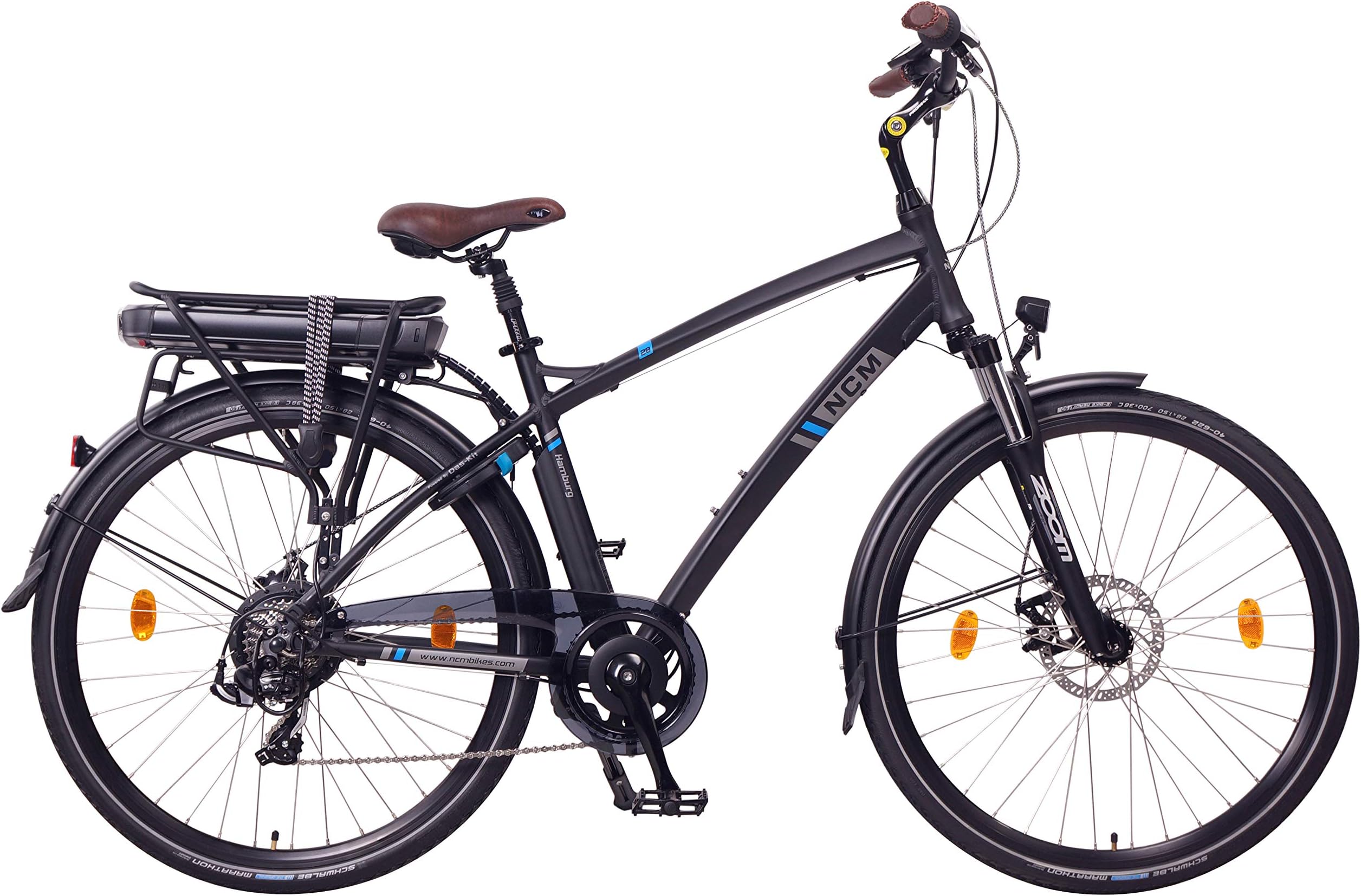 NCM Hamburg Electric City Bike, 350W Powerful Hub Motor, Large Capacity Removable Lithium Battery (36V 13Ah), Disc Brake, 7 Speed Gear, (White, 28” Wheels), 20-40+ Miles