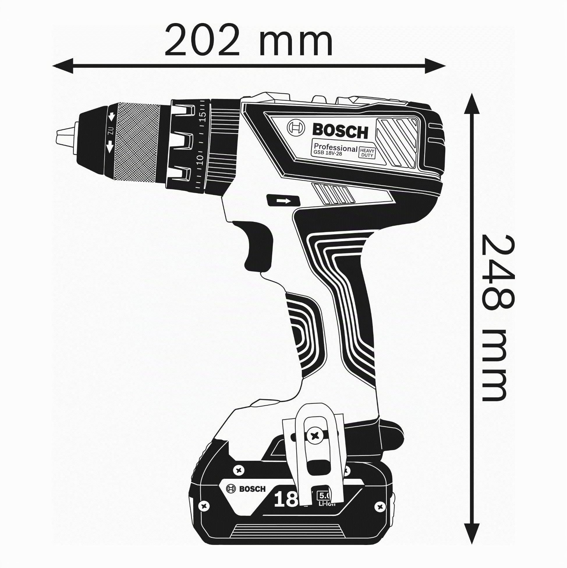 Bosch Professional 18V System perceuse-visseuse à percussion sans-fil GSB 18V-28 (couple maxi de 63 Nm)