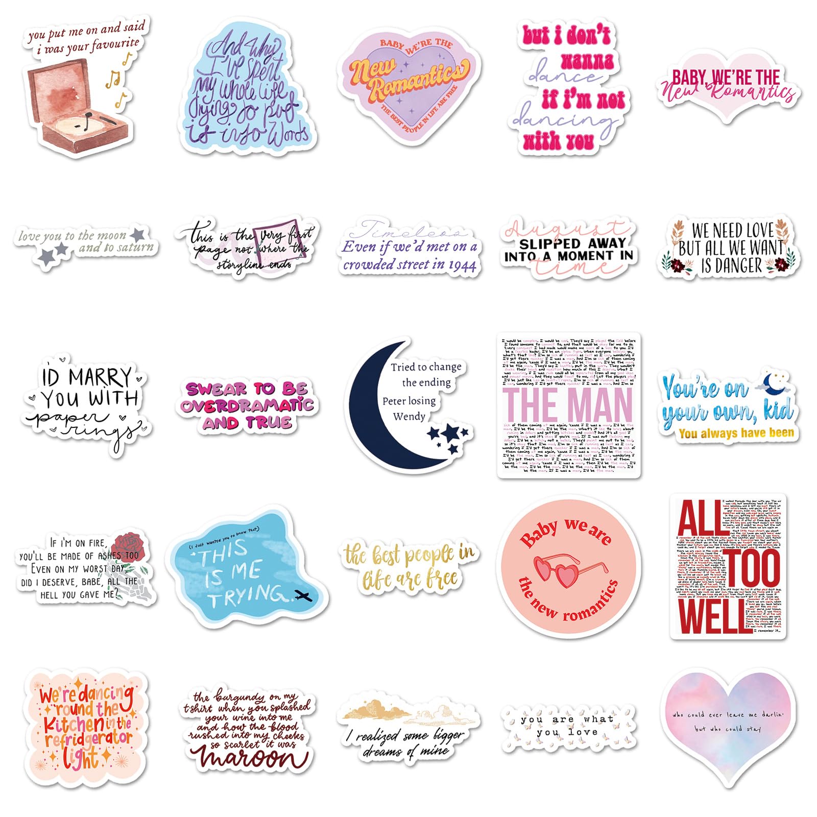68-Piece Music Album Motivational Sticker Pack – Vinyl Waterproof Decals For Laptop, Water Bottle, Skateboard