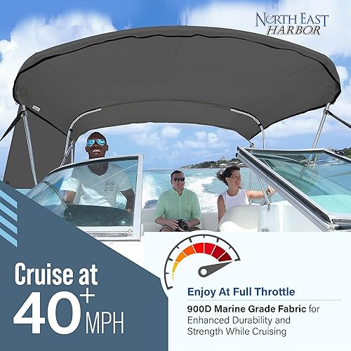 Miniatura 8 de Lona universal de repuesto Bimini de 3 arcos y paredes laterales desmontables con funda de almacenamiento, toldo de barco de grado marino 900D con