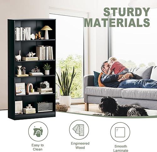 Miniatura 5 de VICLLAX Estantería de madera con 5 estantes, estantería de capas ajustables, estante alto de almacenamiento para sala de estar, dormitorio,