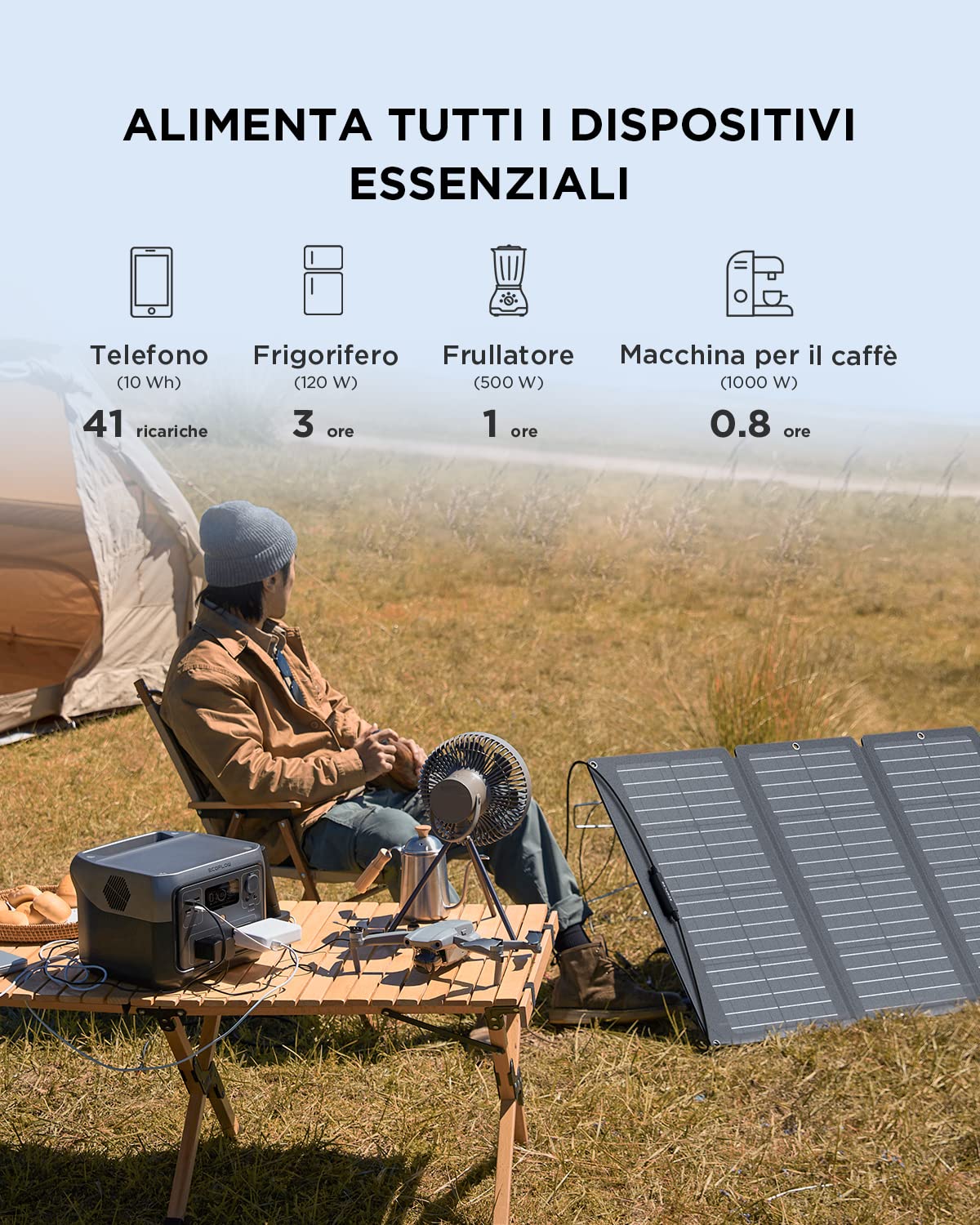EcoFlow RIVER 2 Max Generatore solare da 512 Wh, centrale elettrica portatile LFP e pannello solare da 160 W