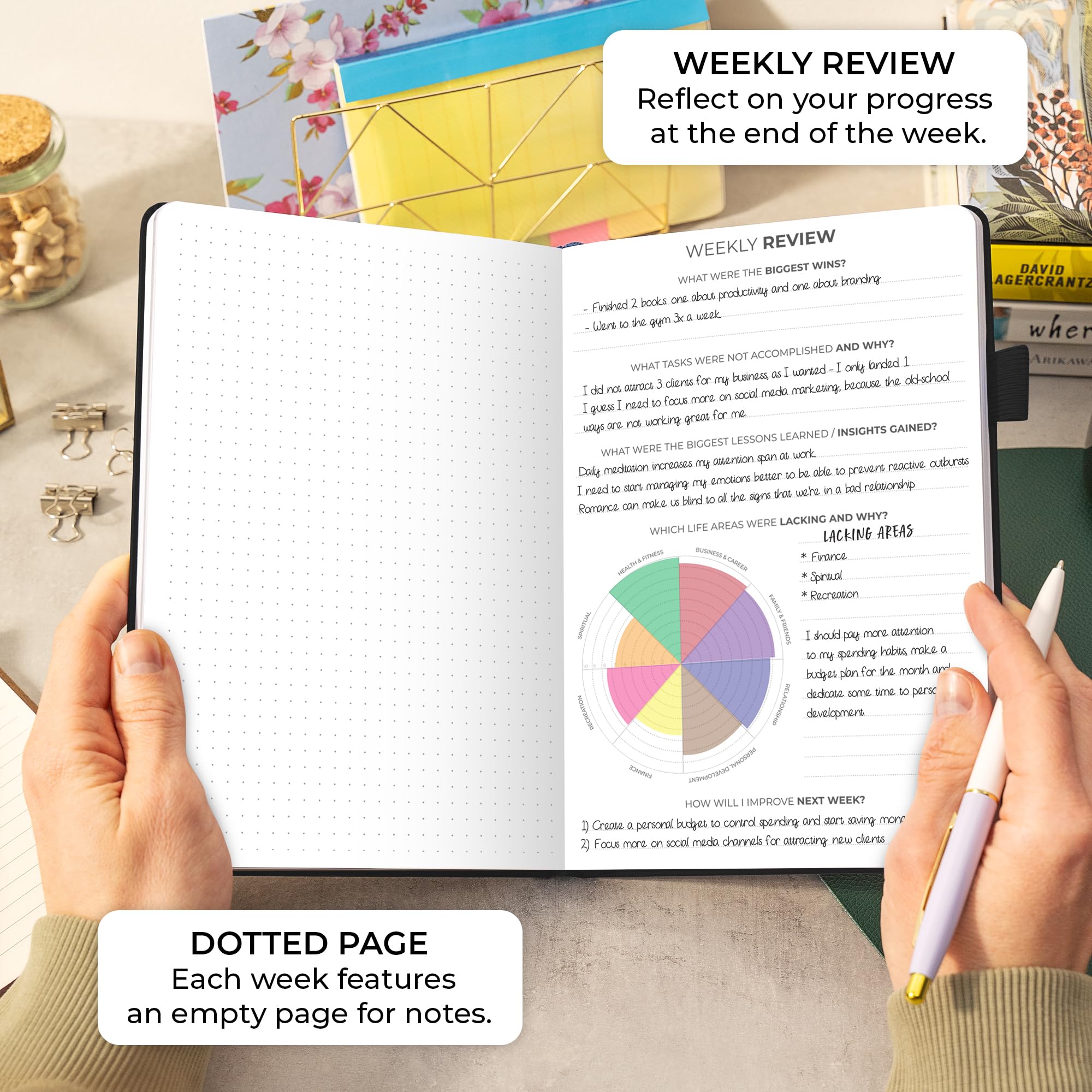 Clever Fox Planner Daily Premium – Agenda giornaliera senza data, con orario, organizzatore personale, diario della produttività, 6 mesi (nero)