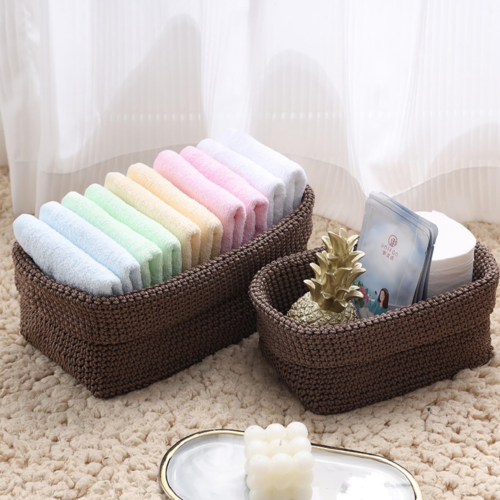 Panier De Rangement En Corde De Coton Avec Couvercle - Corbeille Multifonction Pour Jouets, Linge, Cosmétiques