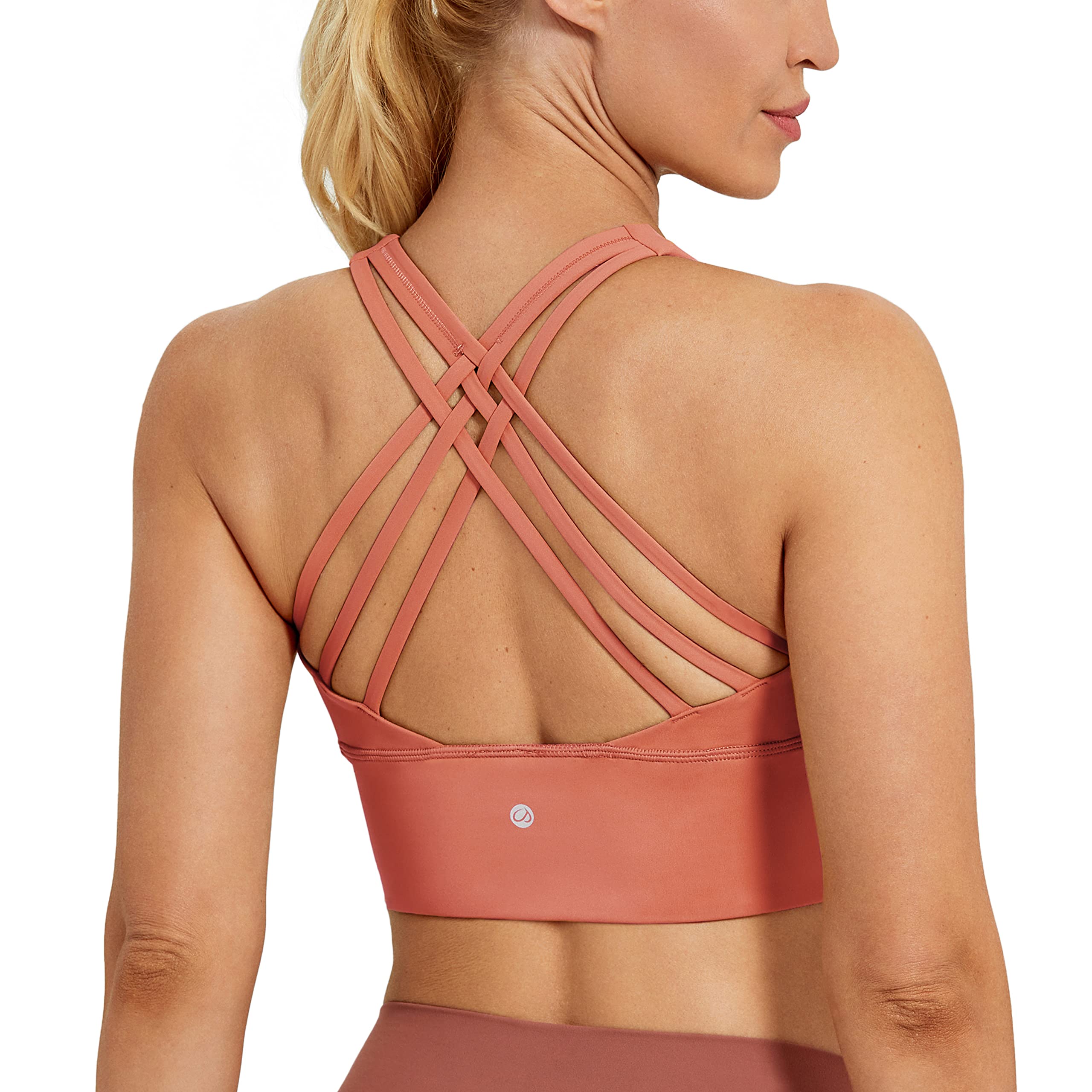 CRZ YOGAStrappy Longline Sports Bras for Women - Wirefree Padded Criss Cross Yoga Bras Cropped Tank Tops